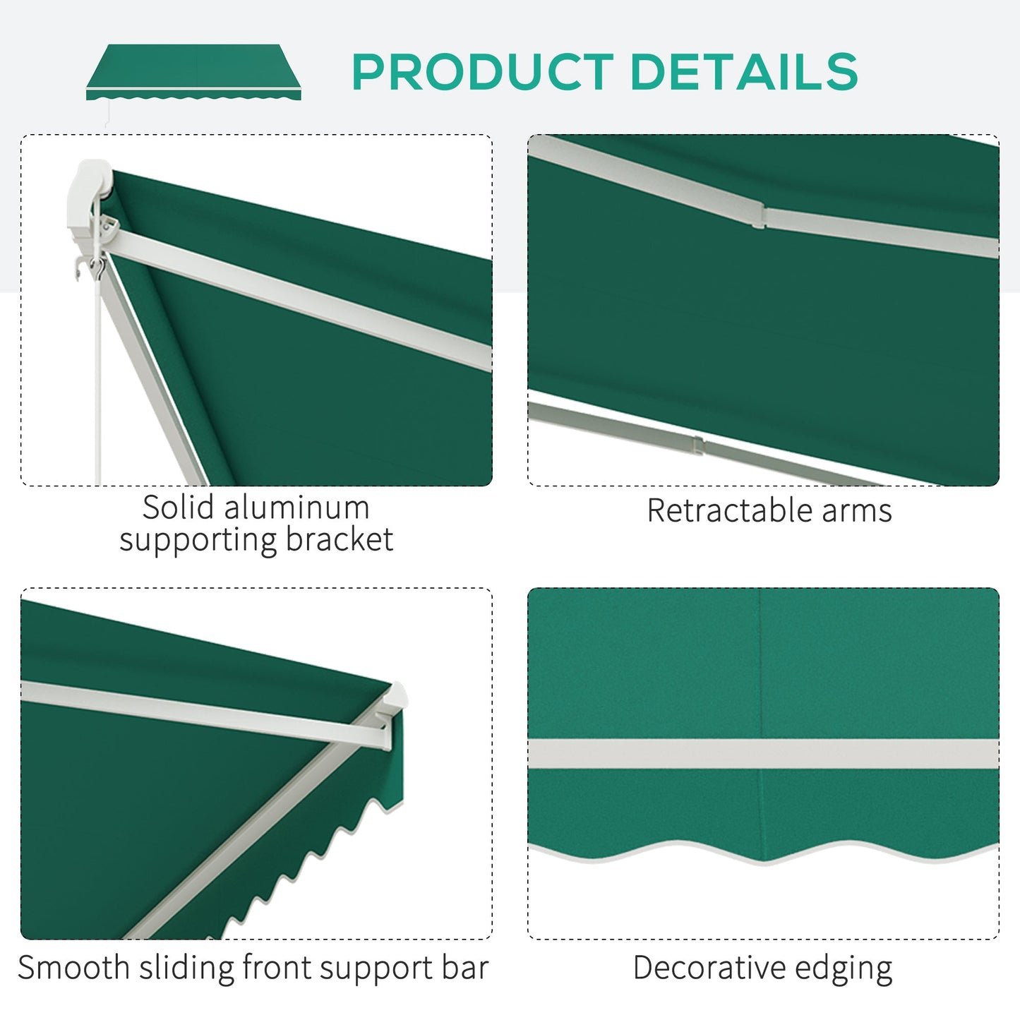 13' x 10' Electric Awning, Retractable Awning Sun Shade Shelter with Remote Controller, Manual Crank Handle and Aluminum Frame, for Deck, Balcony, Yard, Green