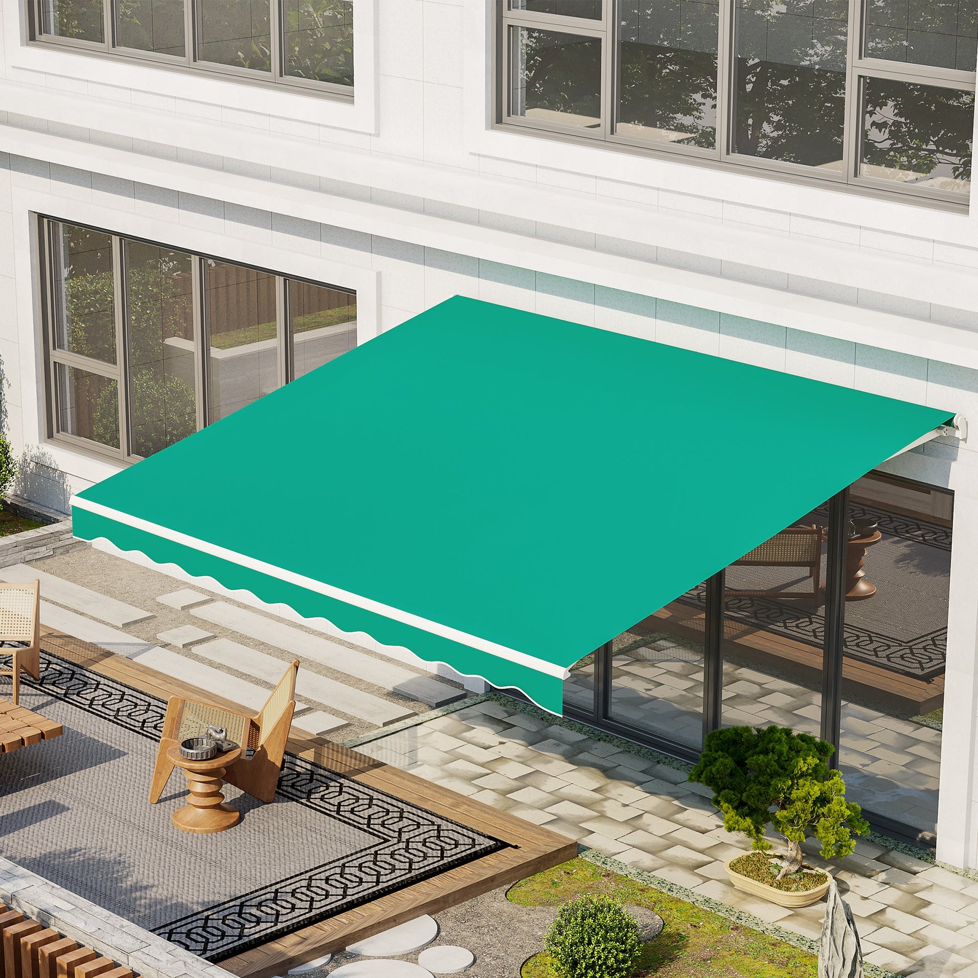 13' x 10' Electric Awning, Retractable Awning Sun Shade Shelter with Remote Controller, Manual Crank Handle and Aluminum Frame, for Deck, Balcony, Yard, Green