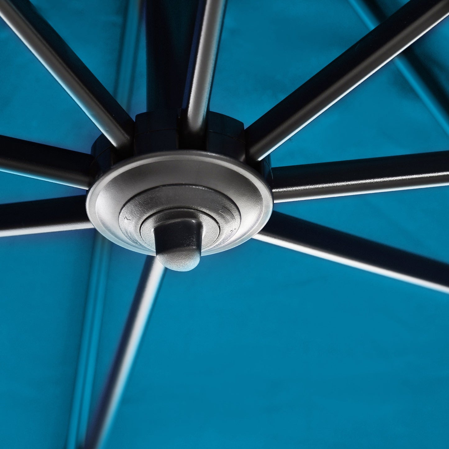 8' x 8' Square Patio Hanging Offset Umbrella with 360° Rotation, Aluminum Outdoor Cantilever Parasol with Crank & Tilt, Sun Canopy Shelter with Cross Base, Turquoise
