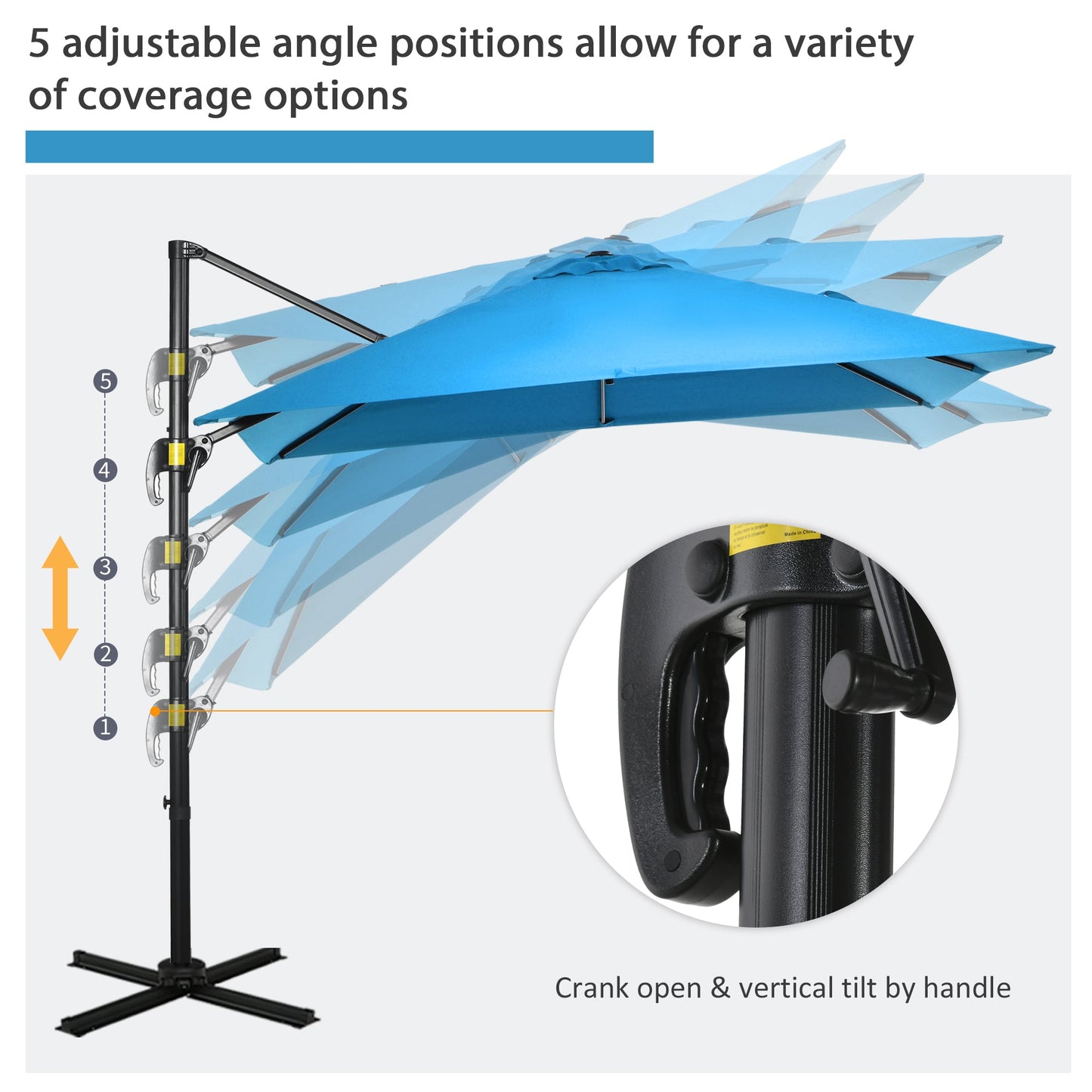 8' x 8' Square Patio Hanging Offset Umbrella with 360° Rotation, Aluminum Outdoor Cantilever Parasol with Crank & Tilt, Sun Canopy Shelter with Cross Base, Turquoise