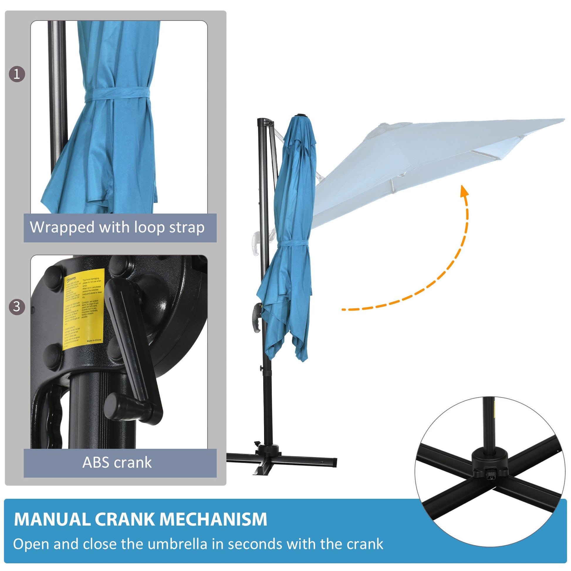 8' x 8' Square Patio Hanging Offset Umbrella with 360° Rotation, Aluminum Outdoor Cantilever Parasol with Crank & Tilt, Sun Canopy Shelter with Cross Base, Turquoise