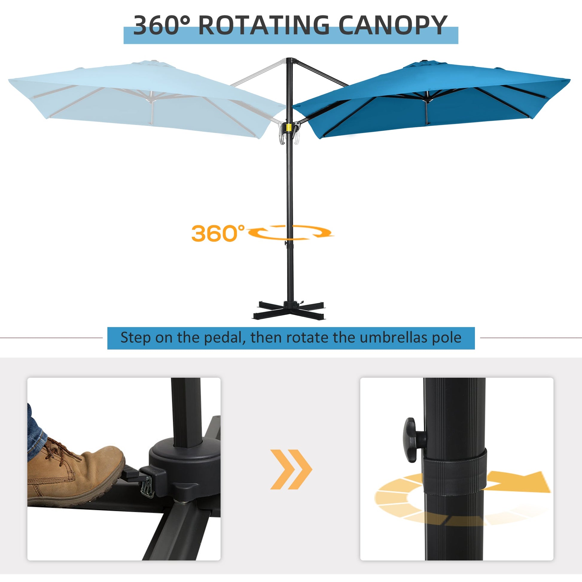 8' x 8' Square Patio Hanging Offset Umbrella with 360° Rotation, Aluminum Outdoor Cantilever Parasol with Crank & Tilt, Sun Canopy Shelter with Cross Base, Turquoise