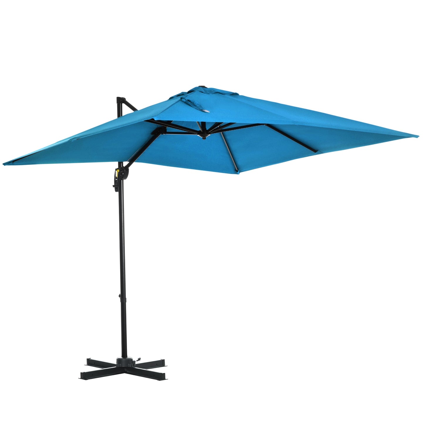 8' x 8' Square Patio Hanging Offset Umbrella with 360° Rotation, Aluminum Outdoor Cantilever Parasol with Crank & Tilt, Sun Canopy Shelter with Cross Base, Turquoise