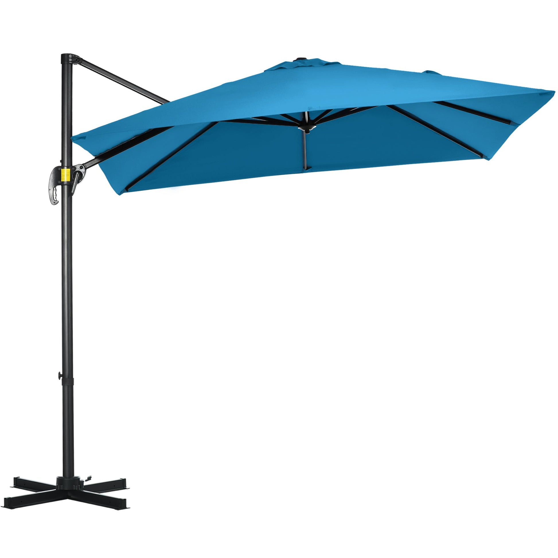 8' x 8' Square Patio Hanging Offset Umbrella with 360° Rotation, Aluminum Outdoor Cantilever Parasol with Crank & Tilt, Sun Canopy Shelter with Cross Base, Turquoise