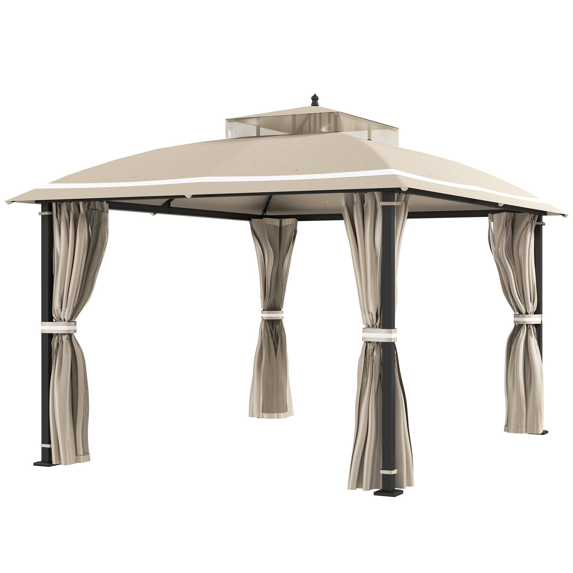  10' x 12' Outdoor Gazebo, Double Roof Patio Gazebo Canopy Shelter with Netting and Curtains for Garden, Lawn, Backyard and Deck