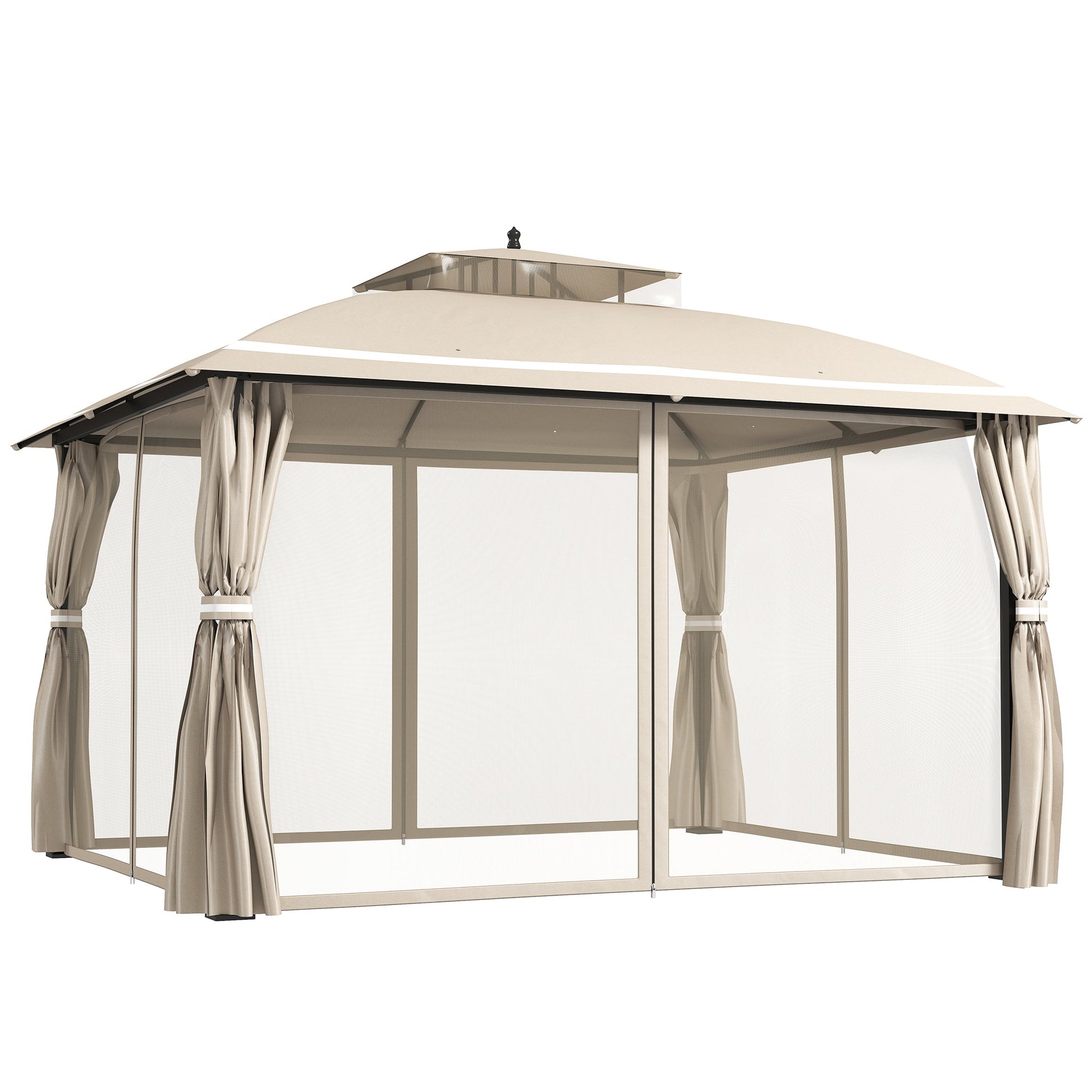 10' x 12' Outdoor Gazebo, Double Roof Patio Gazebo Canopy Shelter with Netting and Curtains for Garden, Lawn, Backyard and Deck