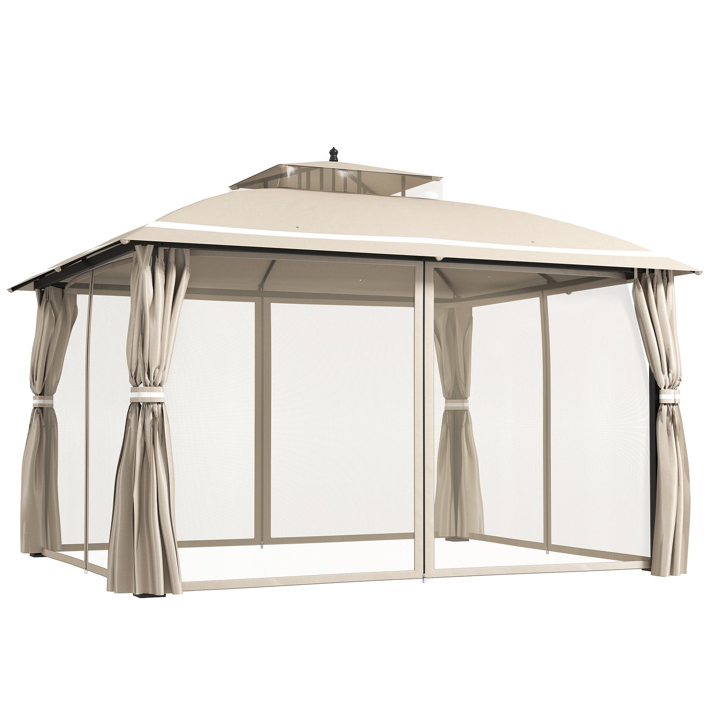  10' x 12' Outdoor Gazebo, Double Roof Patio Gazebo Canopy Shelter with Netting and Curtains for Garden, Lawn, Backyard and Deck