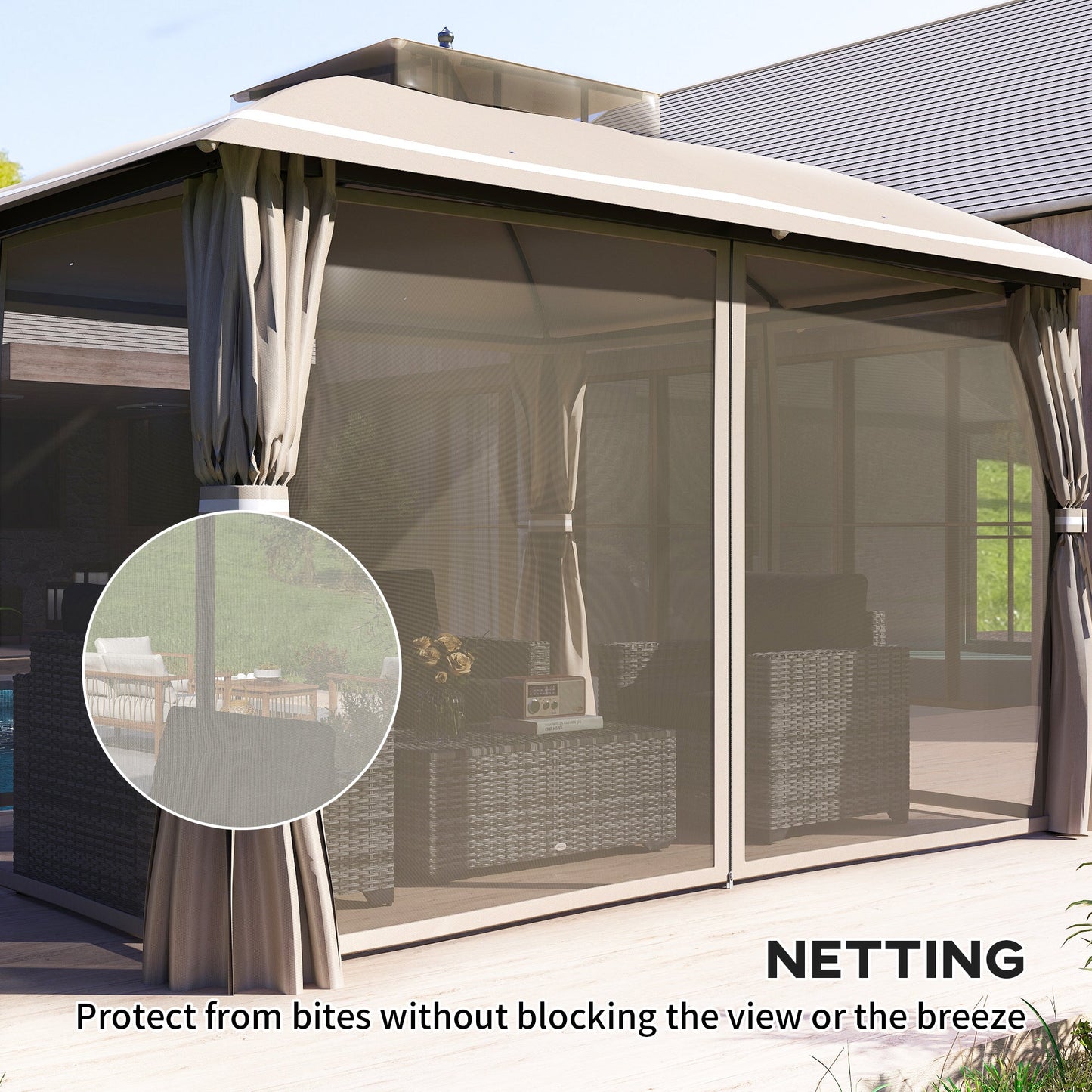  10' x 12' Outdoor Gazebo, Double Roof Patio Gazebo Canopy Shelter with Netting and Curtains for Garden, Lawn, Backyard and Deck
