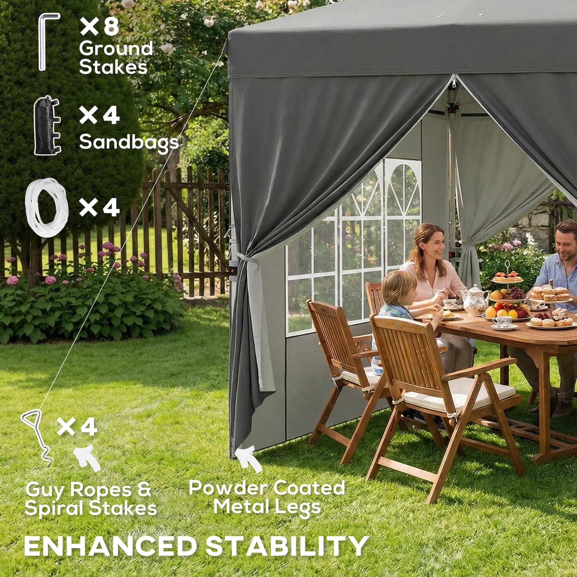 8.2 x 8.2 ft Pop Up Canopy Tent with 4 Sidewalls, UPF 50+ Easy Setup Outdoor Instant Canopy Portable Shelter with 4 Sandbags, Carry Bag, Adjustable Height, Dark Grey