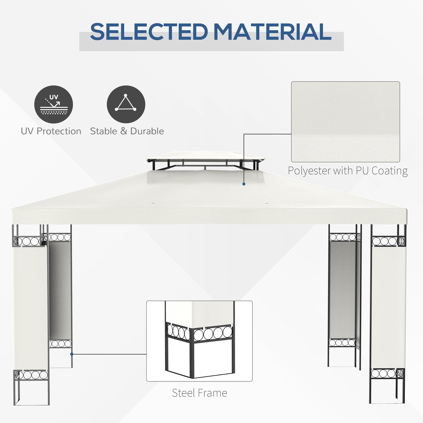 10' x 13' Outdoor Gazebo, Double Roof Patio Gazebo Canopy Shelter with Screen Decorate Corner Frame for Garden, Lawn, Backyard and Deck, White