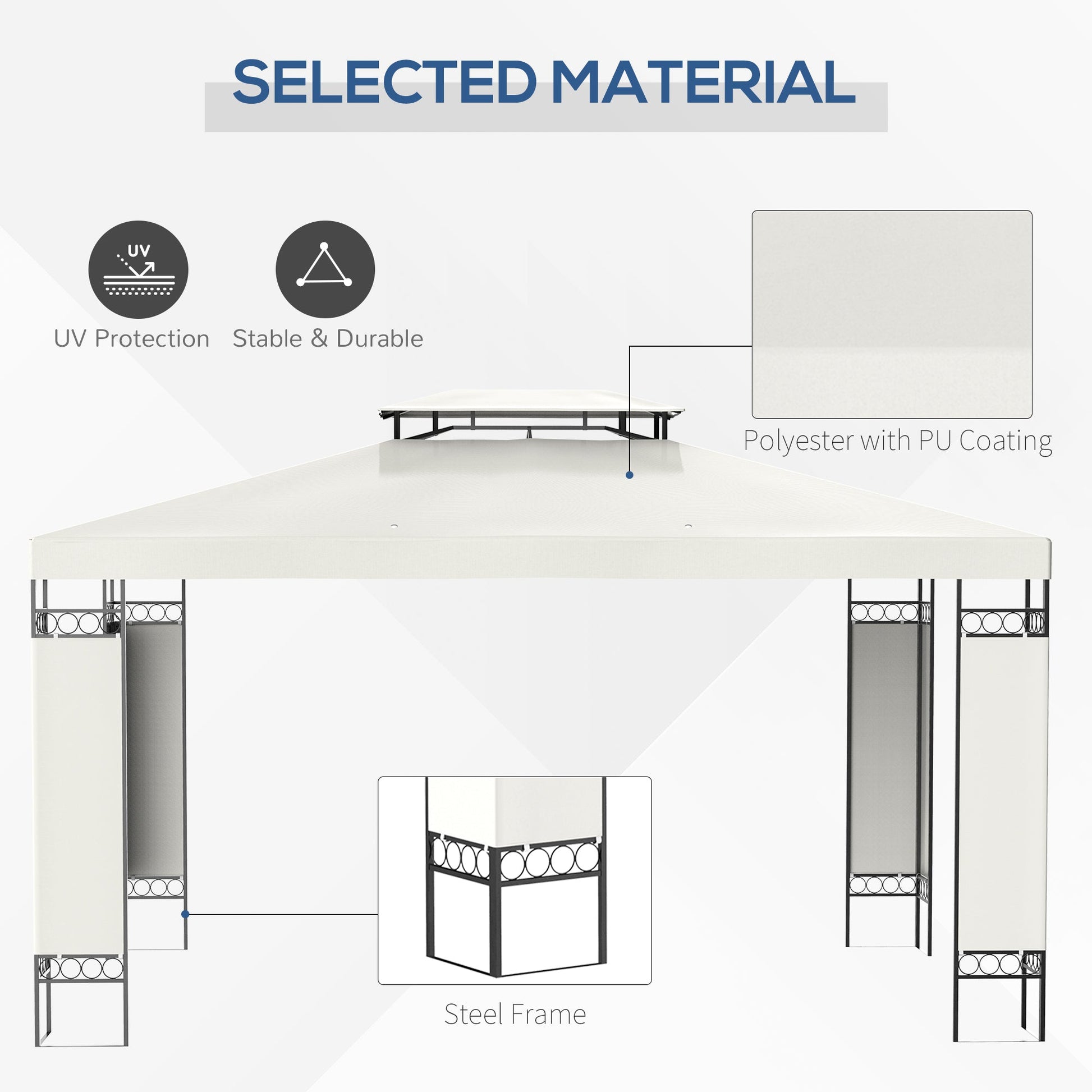 10' x 13' Outdoor Gazebo, Double Roof Patio Gazebo Canopy Shelter with Screen Decorate Corner Frame for Garden, Lawn, Backyard and Deck, White