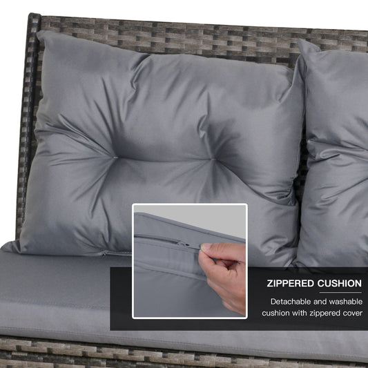 6 Pieces Patio Dining Set Wicker Outdoor Furniture Set Garden Rattan Sofa Set Outdoor Sectional Couch with Cushions, Dining Table and Ottomans, Grey