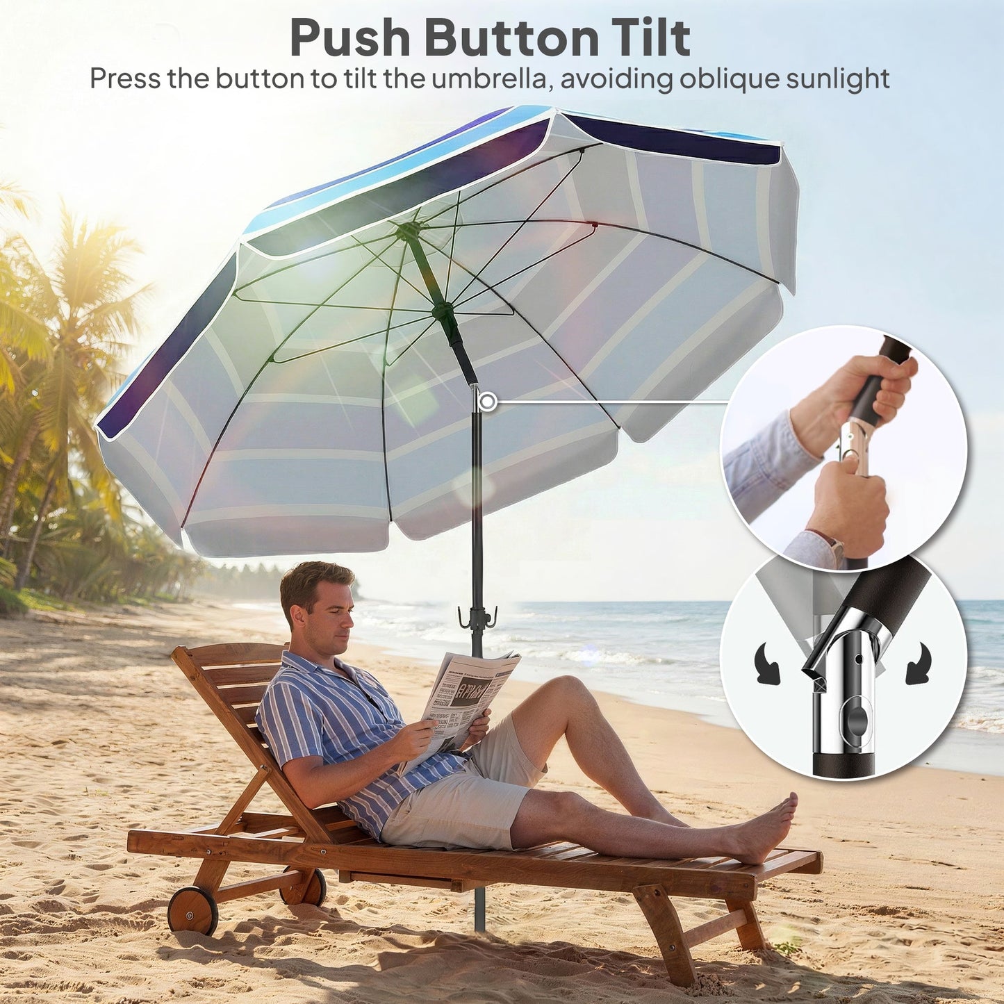 78" Beach Umbrella with Foldable Table and Cup Holder, Adjustable Tilt, Portable with Carry Bag and Hook for Outdoor, Patio, Beach, Multicolor