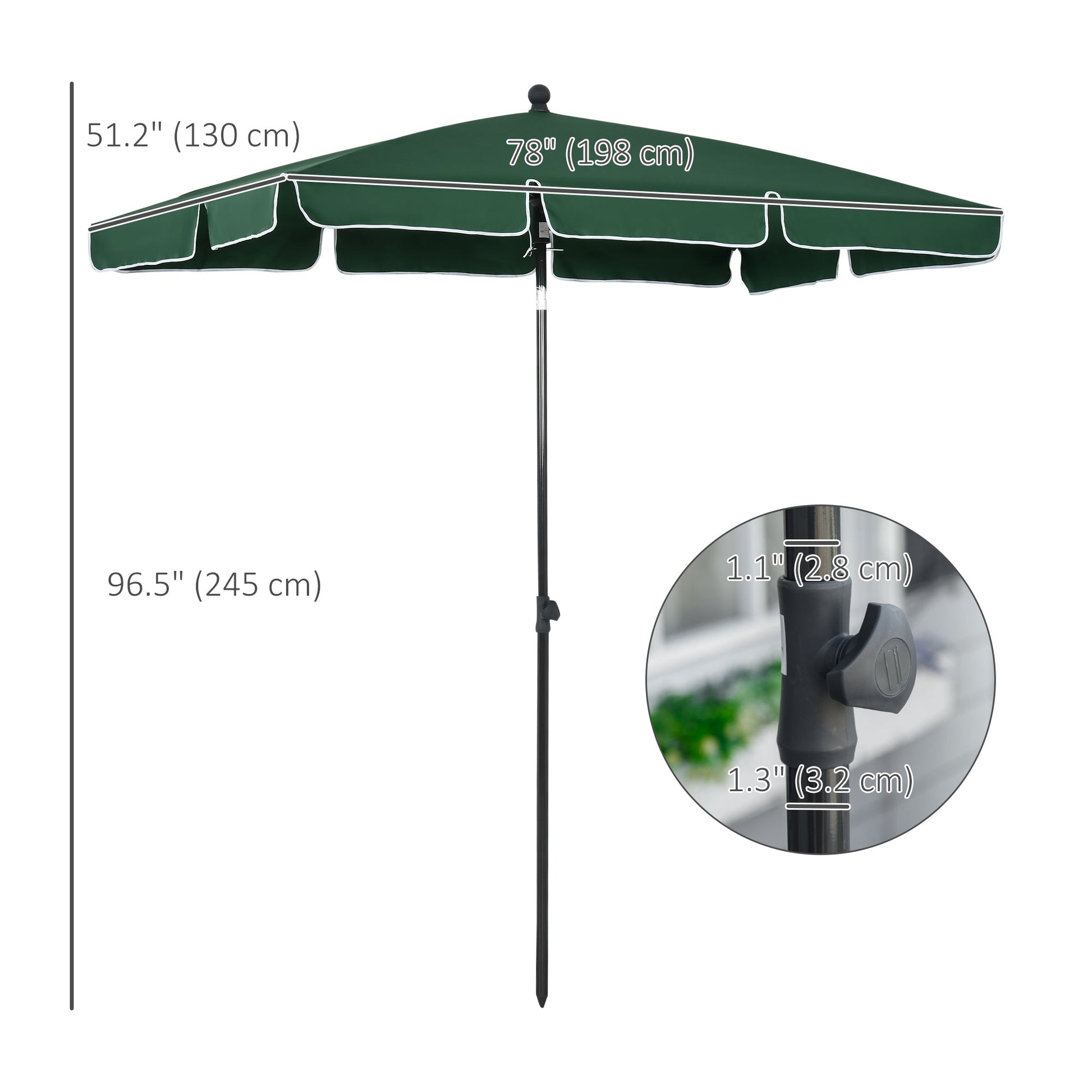 6.5x4ft Rectangle Patio Umbrella Aluminum Tilt Adjustable Garden Parasol Sun Shade Outdoor Canopy Green