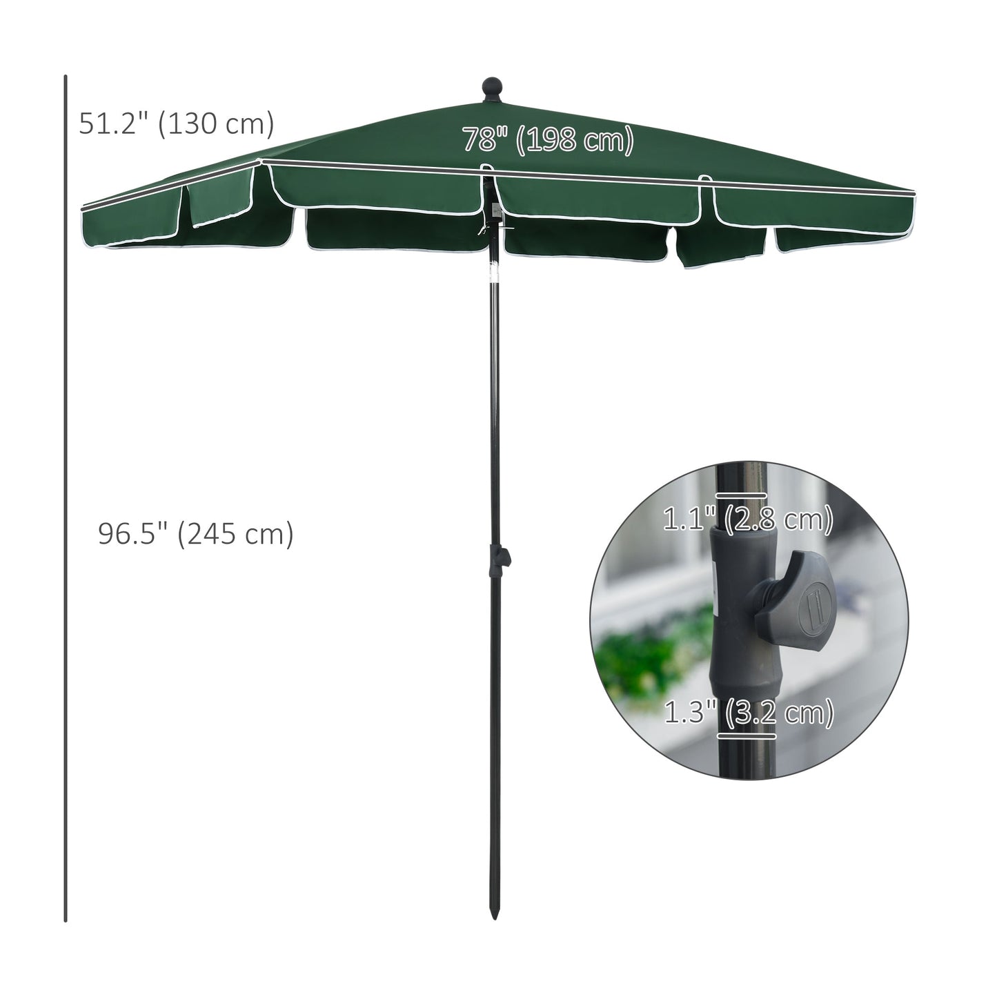 6.5x4ft Rectangle Patio Umbrella Aluminum Tilt Adjustable Garden Parasol Sun Shade Outdoor Canopy Green