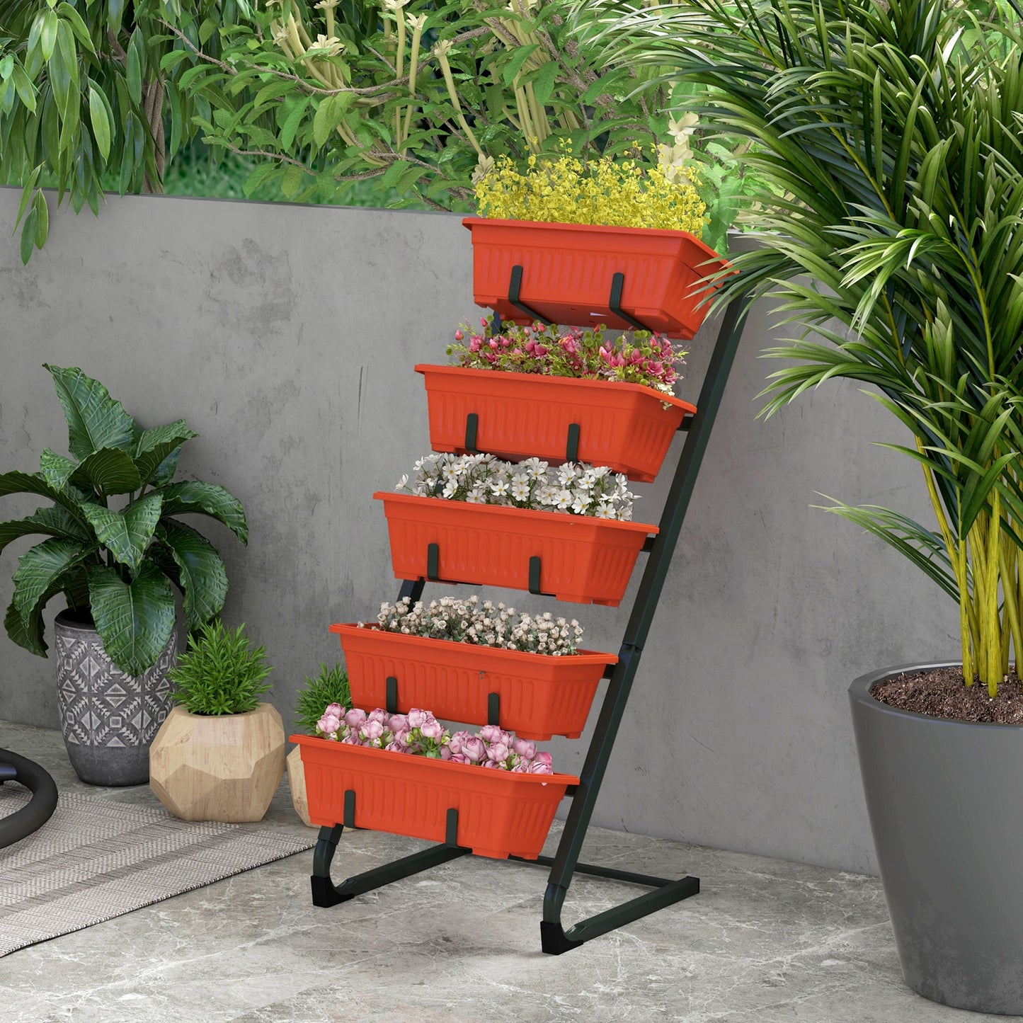 5-Tier Vertical Raised Garden Bed with 5 Planter Boxes, Plant Stand Grow Container for Balcony Patio Outdoor, Red