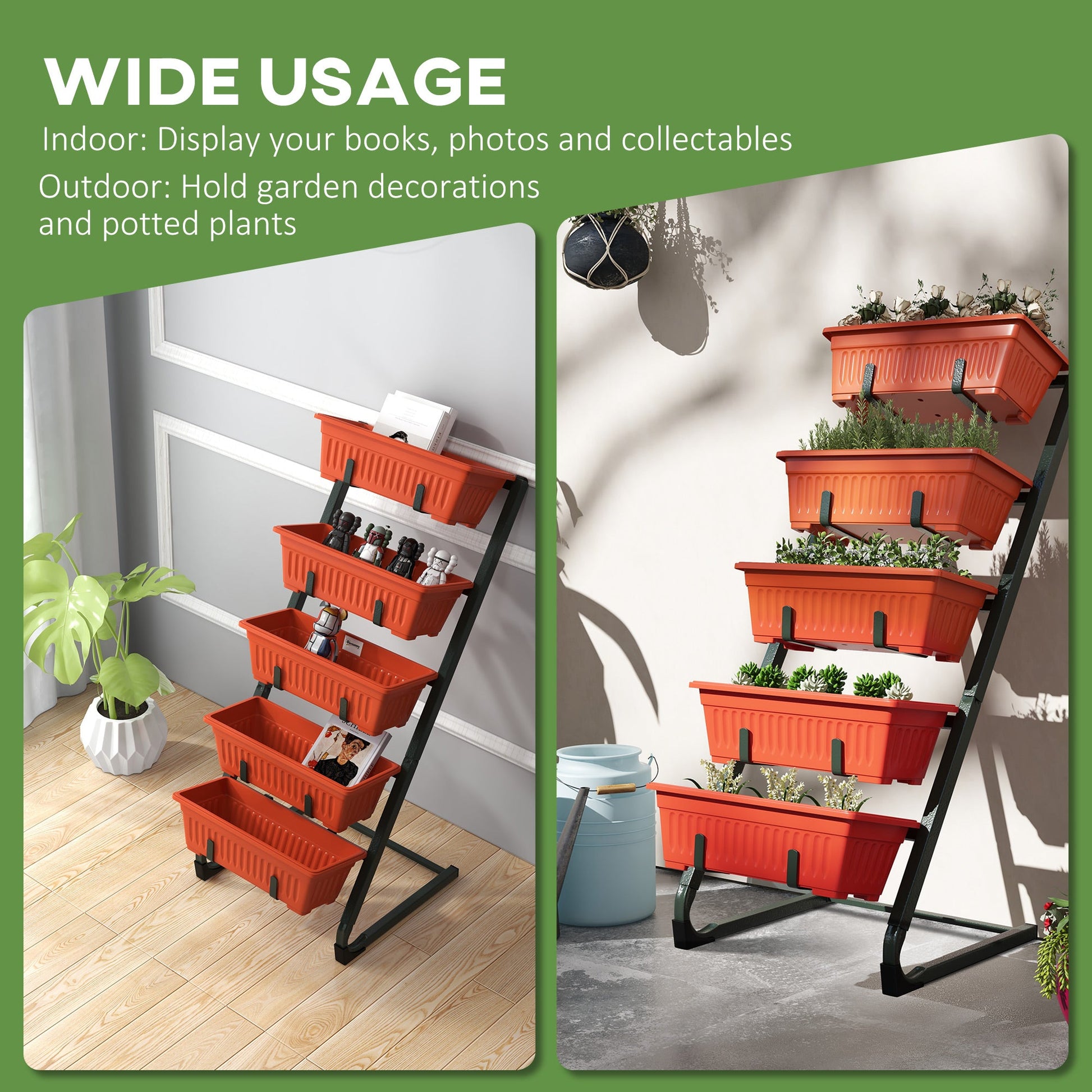 5-Tier Vertical Raised Garden Bed with 5 Planter Boxes, Plant Stand Grow Container for Balcony Patio Outdoor, Red