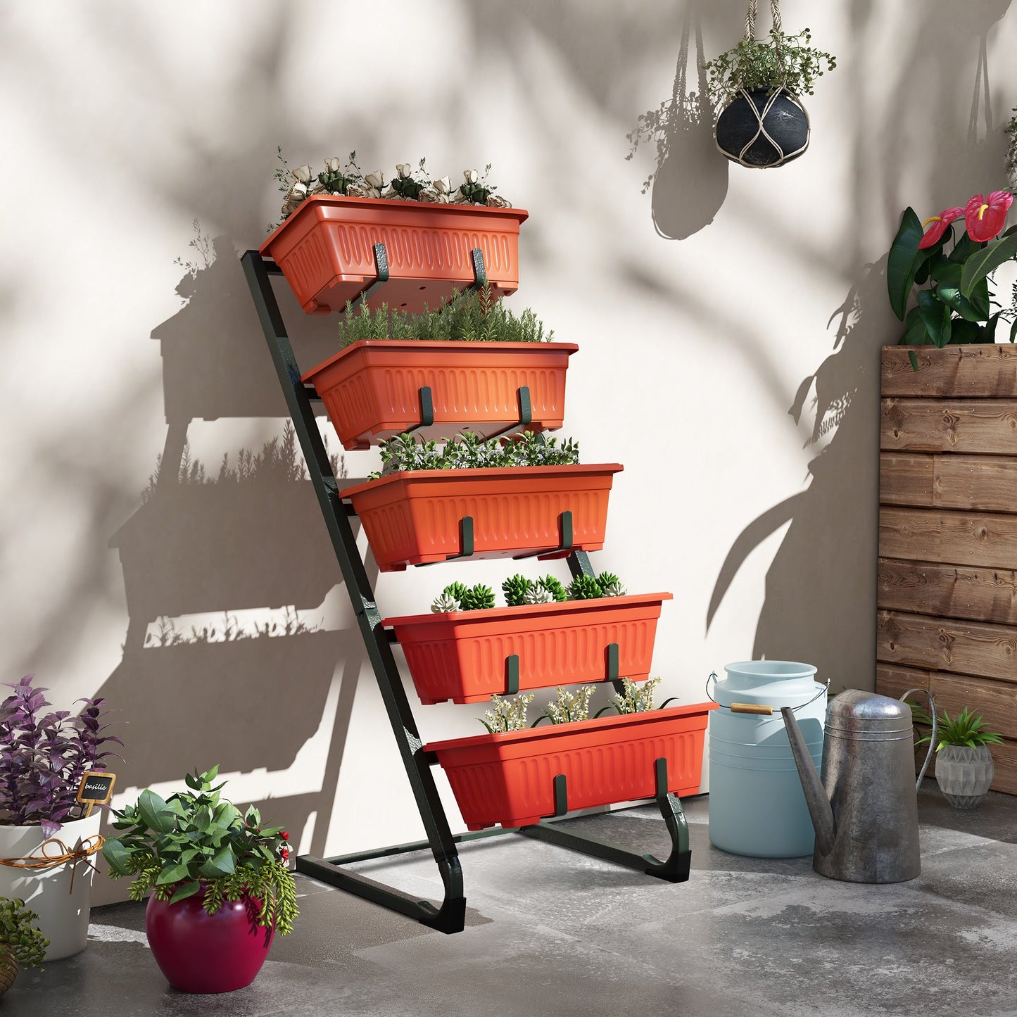 5-Tier Vertical Raised Garden Bed with 5 Planter Boxes, Plant Stand Grow Container for Balcony Patio Outdoor, Red