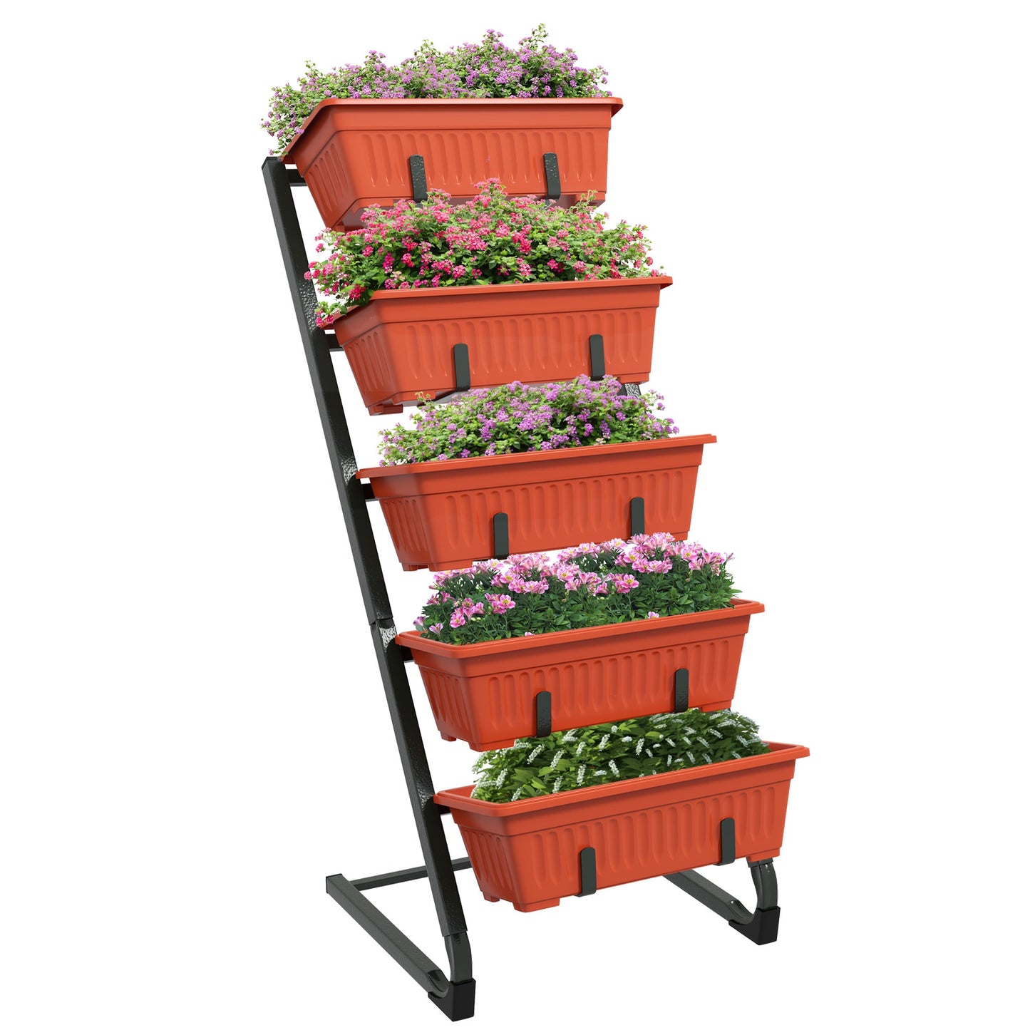 5-Tier Vertical Raised Garden Bed with 5 Planter Boxes, Plant Stand Grow Container for Balcony Patio Outdoor, Red