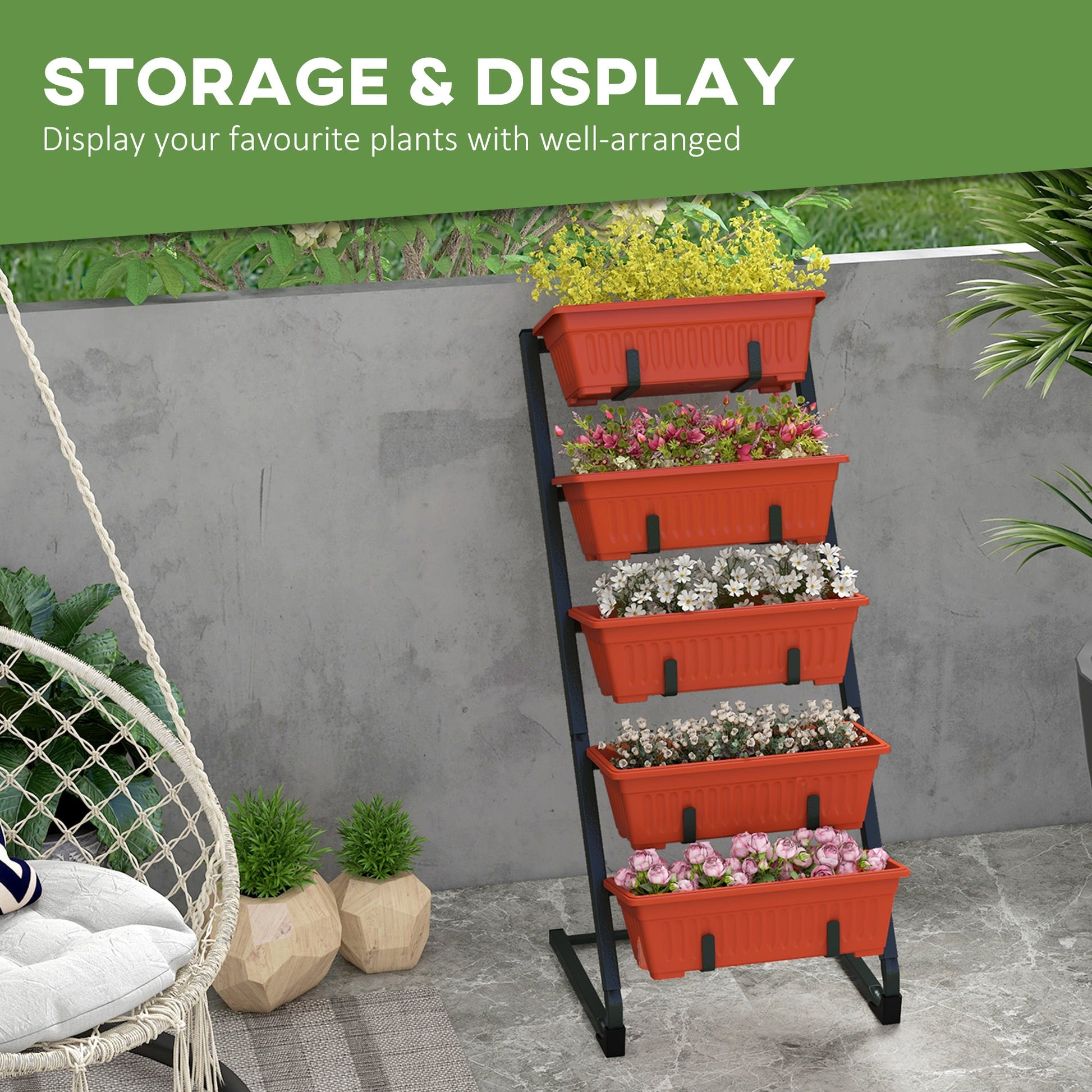 5-Tier Vertical Raised Garden Bed with 5 Planter Boxes, Plant Stand Grow Container for Balcony Patio Outdoor, Red