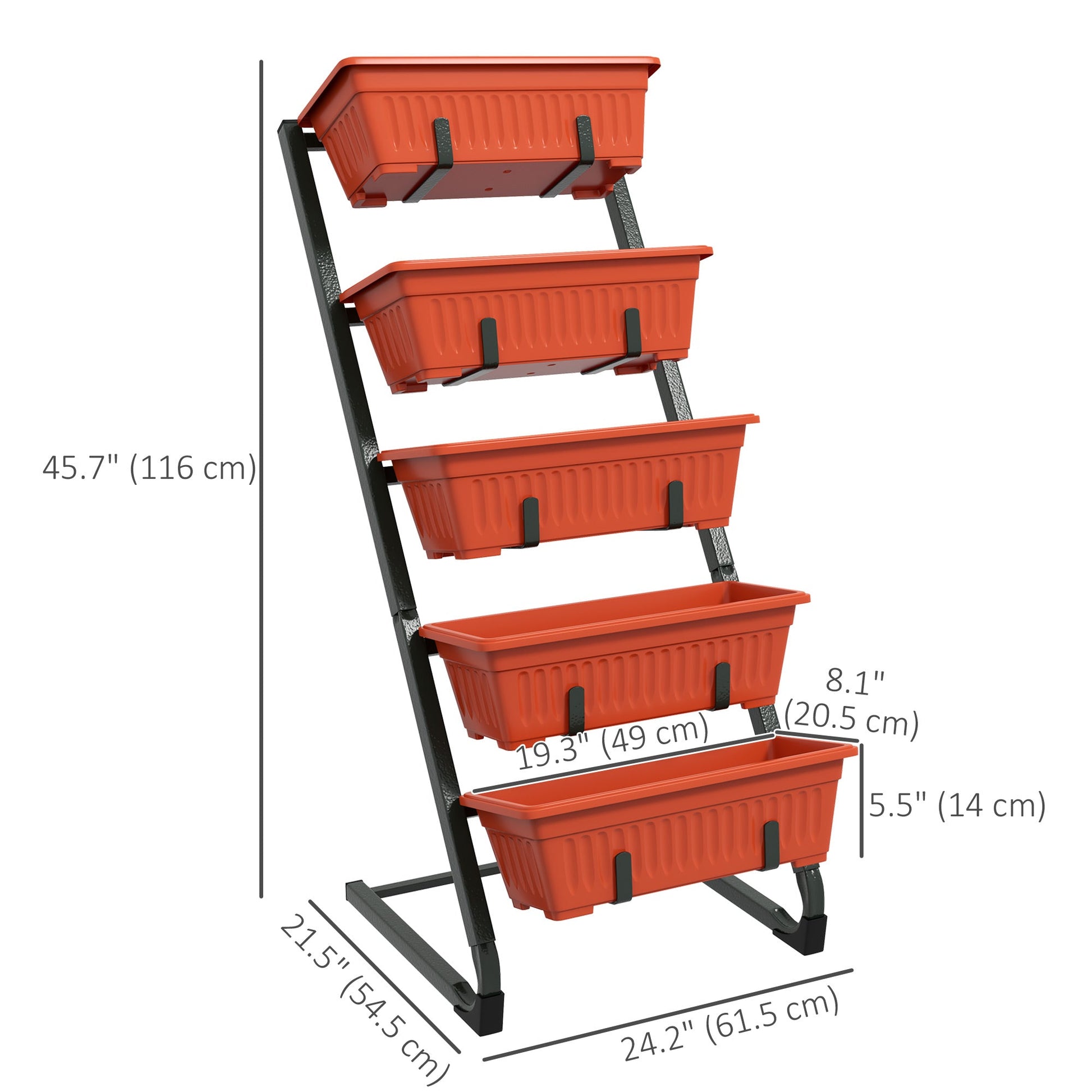 5-Tier Vertical Raised Garden Bed with 5 Planter Boxes, Plant Stand Grow Container for Balcony Patio Outdoor, Red