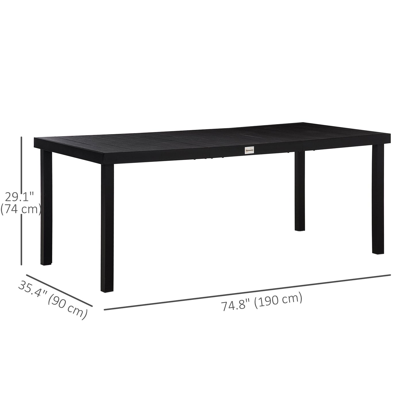 75" x 35" Outdoor Dining Table for 8 People, Rectangular Aluminum Frame Garden Table with All-Weather Faux Wood Top for Garden, Lawn, Patio, Black
