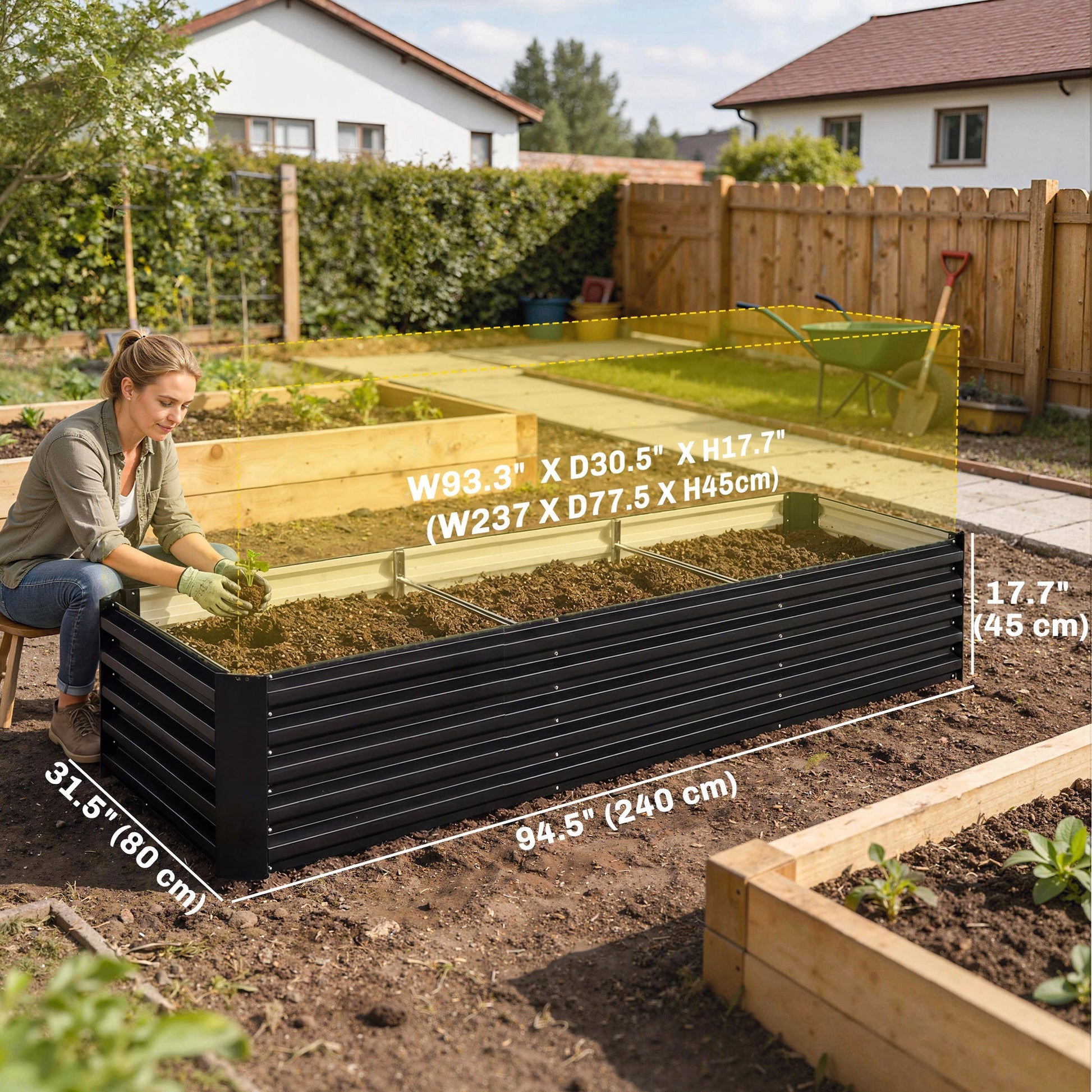 Galvanized Raised Garden Bed, 8 x 2.6 x 1.5ft Rectangular Planter Box, Reinforced Outdoor Raised Bed with Open Bottom for Vegetables, Flowers, Herbs, Black
