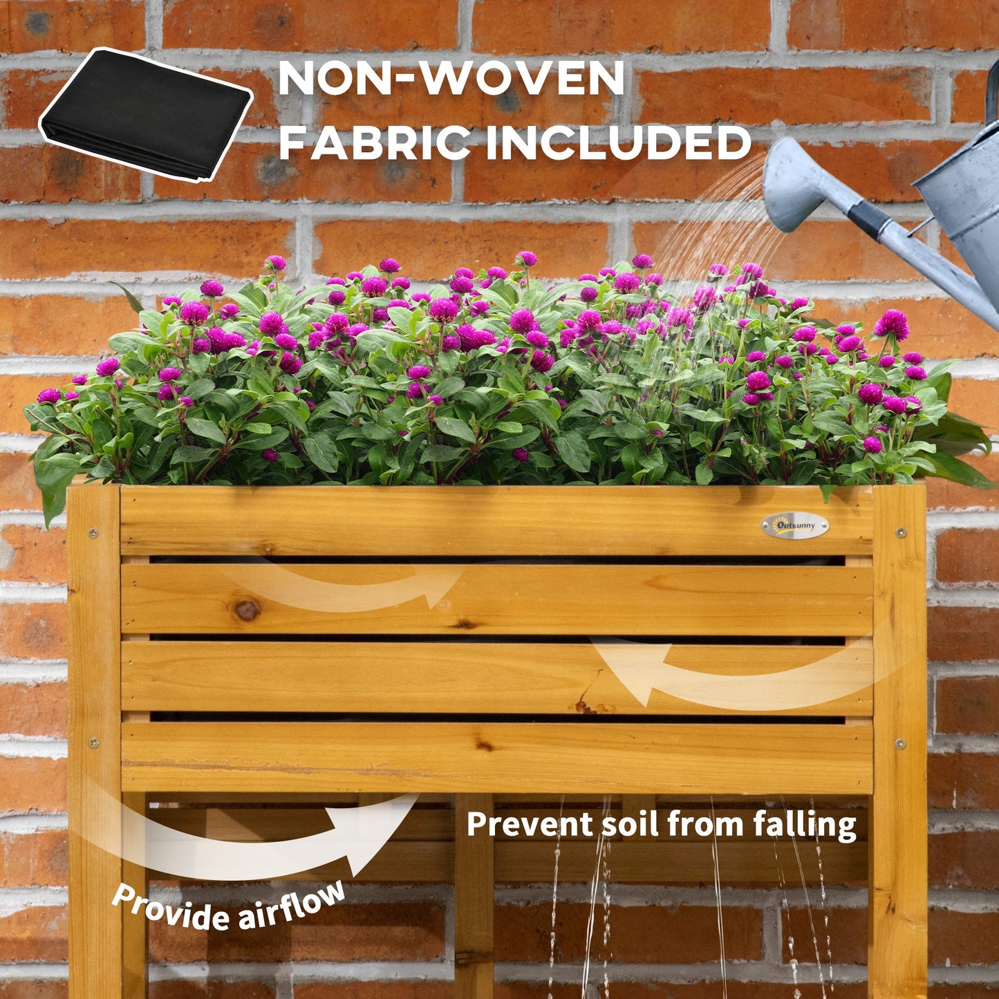 Raised Garden Bed with Folding Side Table, Elevated Wood Planter Box for Flowers, Herbs and Vegetables, Use for Patio, Backyard, Balcony