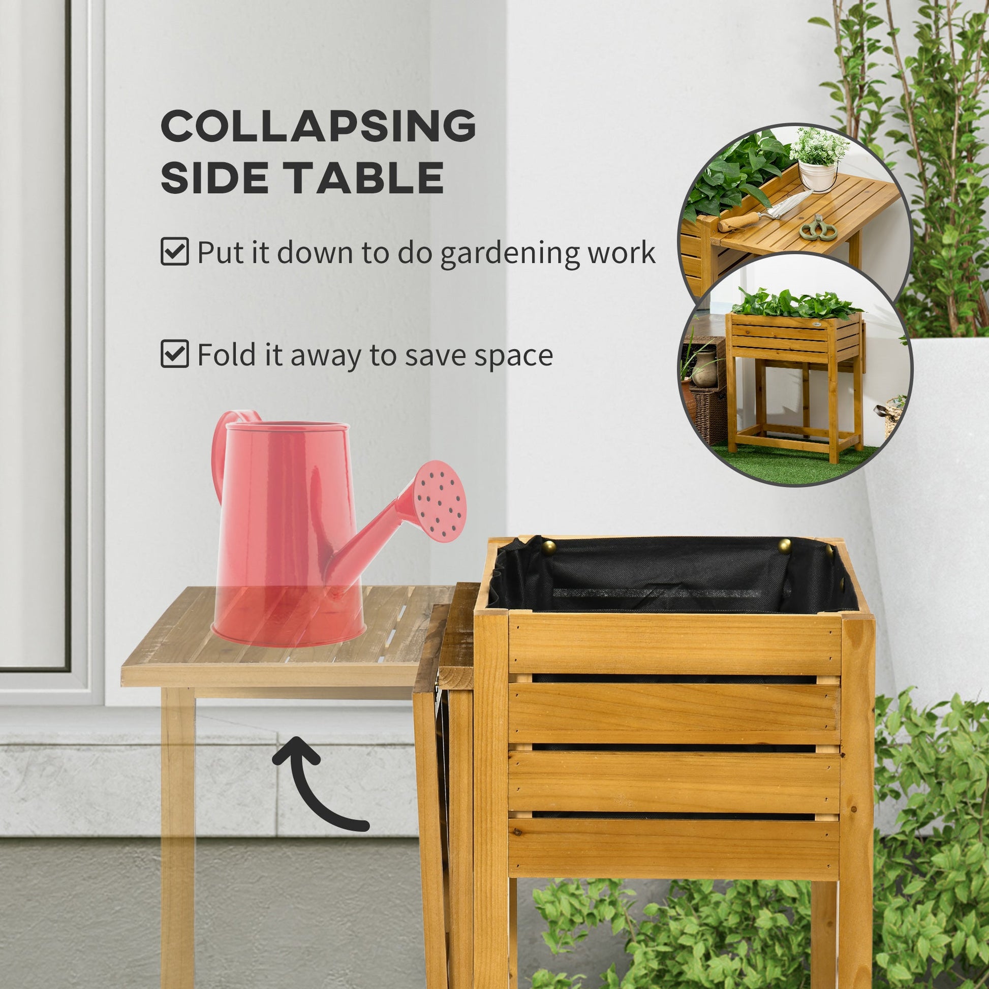 Raised Garden Bed with Folding Side Table, Elevated Wood Planter Box for Flowers, Herbs and Vegetables, Use for Patio, Backyard, Balcony