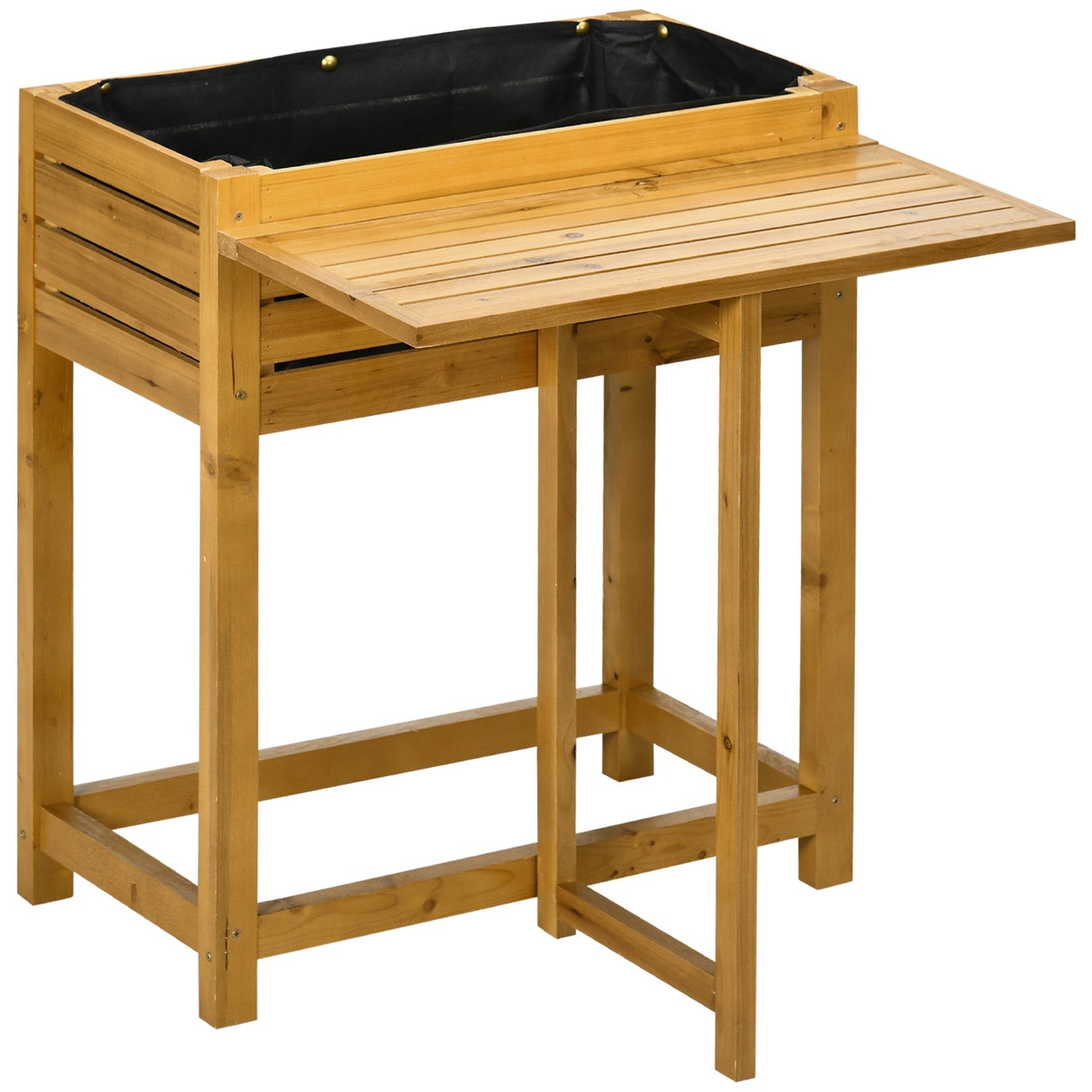 Raised Garden Bed with Folding Side Table, Elevated Wood Planter Box for Flowers, Herbs and Vegetables, Use for Patio, Backyard, Balcony