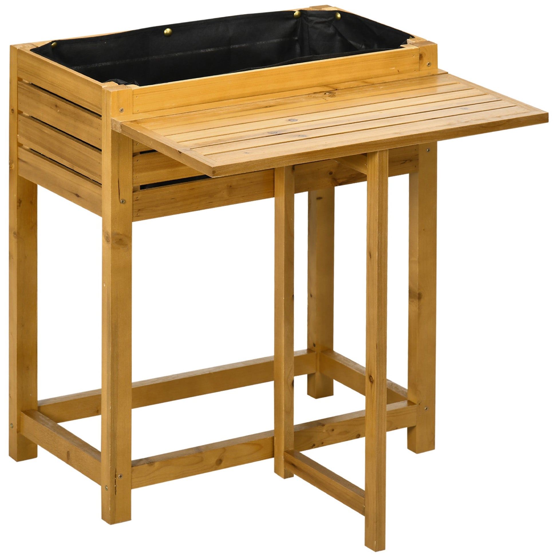 Raised Garden Bed with Folding Side Table, Elevated Wood Planter Box for Flowers, Herbs and Vegetables, Use for Patio, Backyard, Balcony