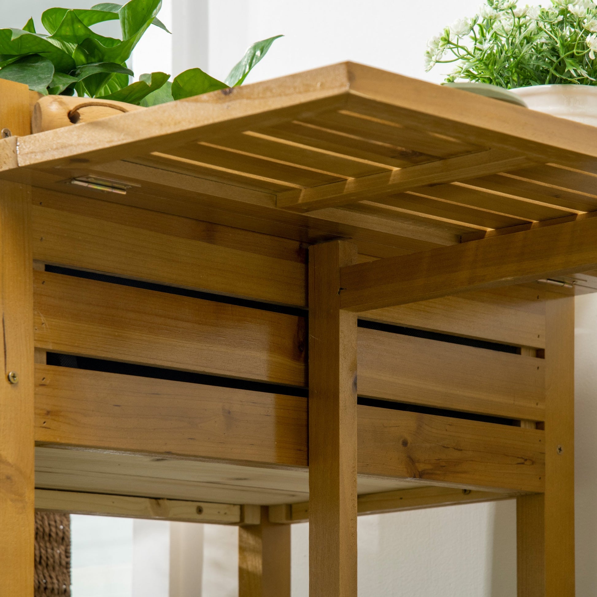 Raised Garden Bed with Folding Side Table, Elevated Wood Planter Box for Flowers, Herbs and Vegetables, Use for Patio, Backyard, Balcony