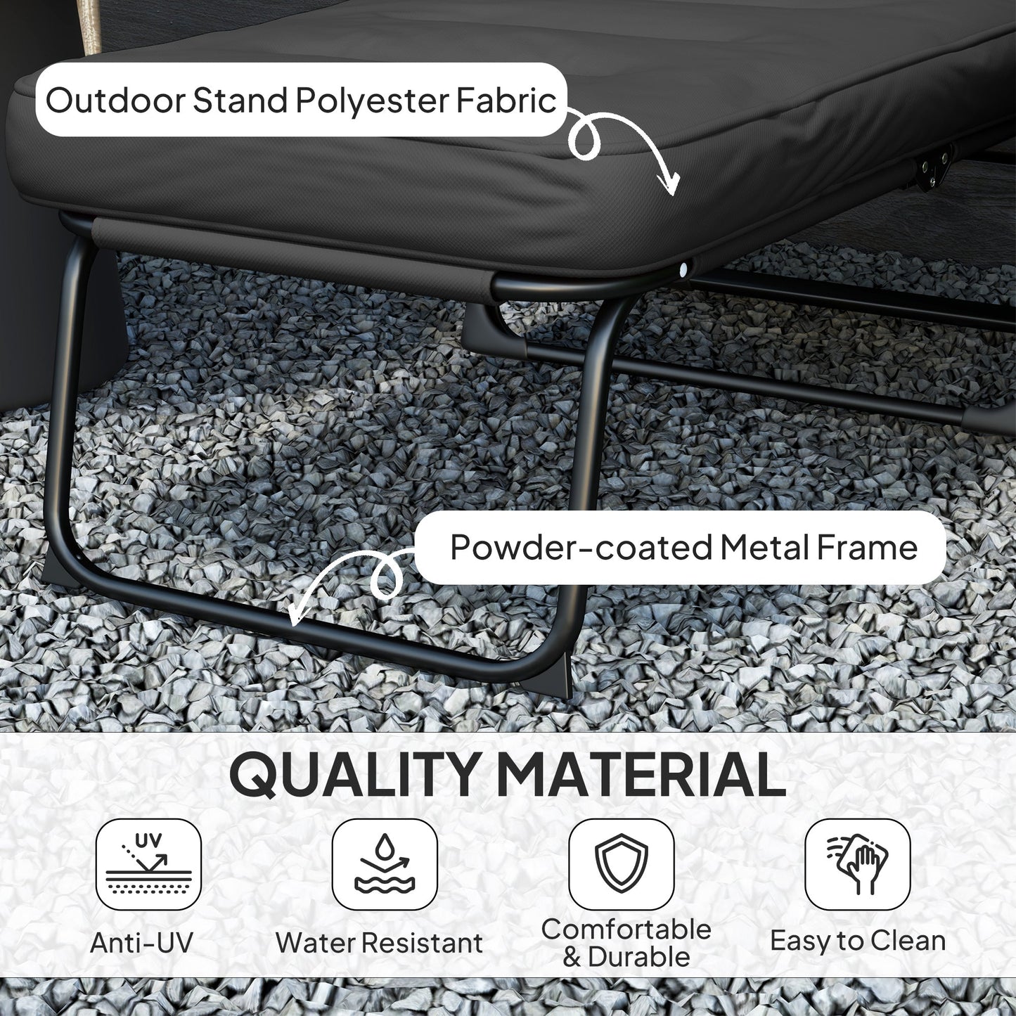 Outdoor Lounge Chair with Padded Cushion, Folding Reclining Patio Garden Chair with Recline Back, Footrest, for Poolside, Patio, Black