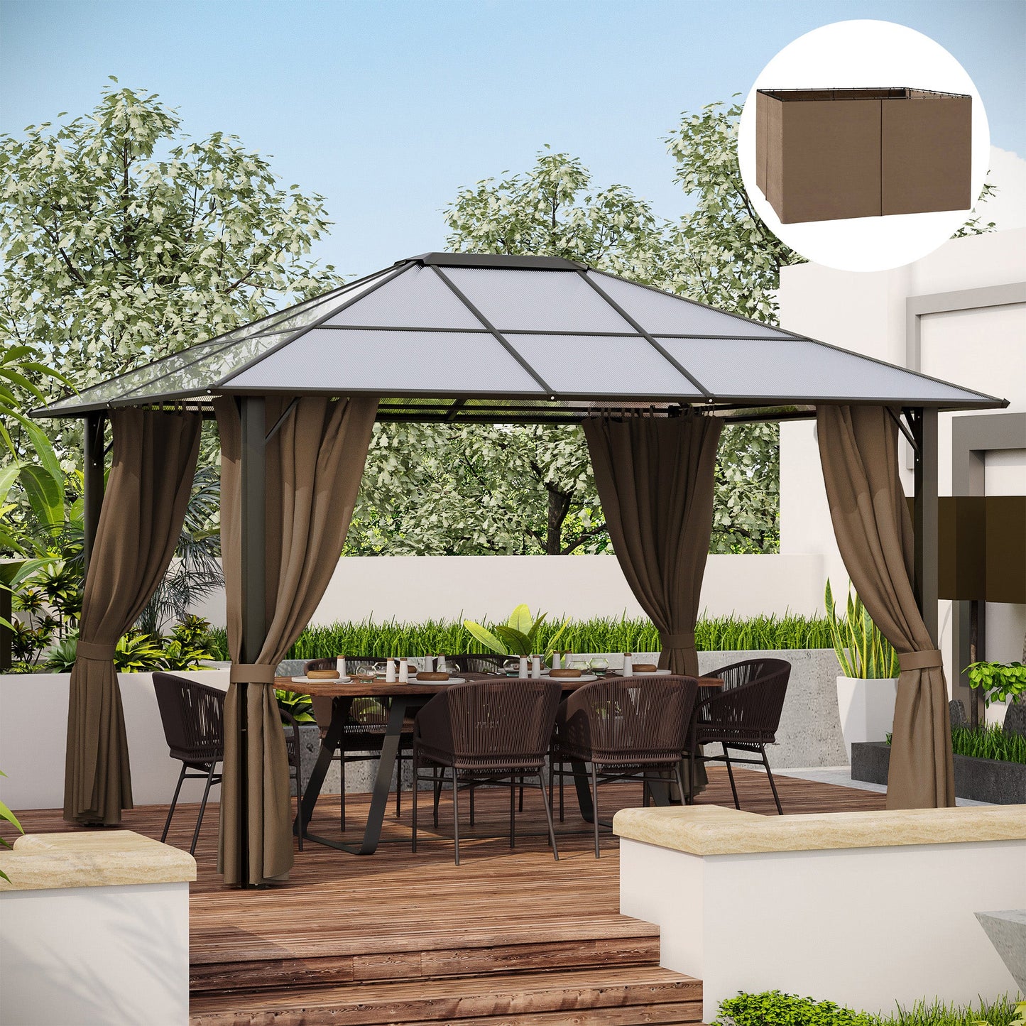 10' x 12' Universal Gazebo Sidewall Set with 4 Panels, Hooks/C-Rings Included for Pergolas & Cabanas, Brown