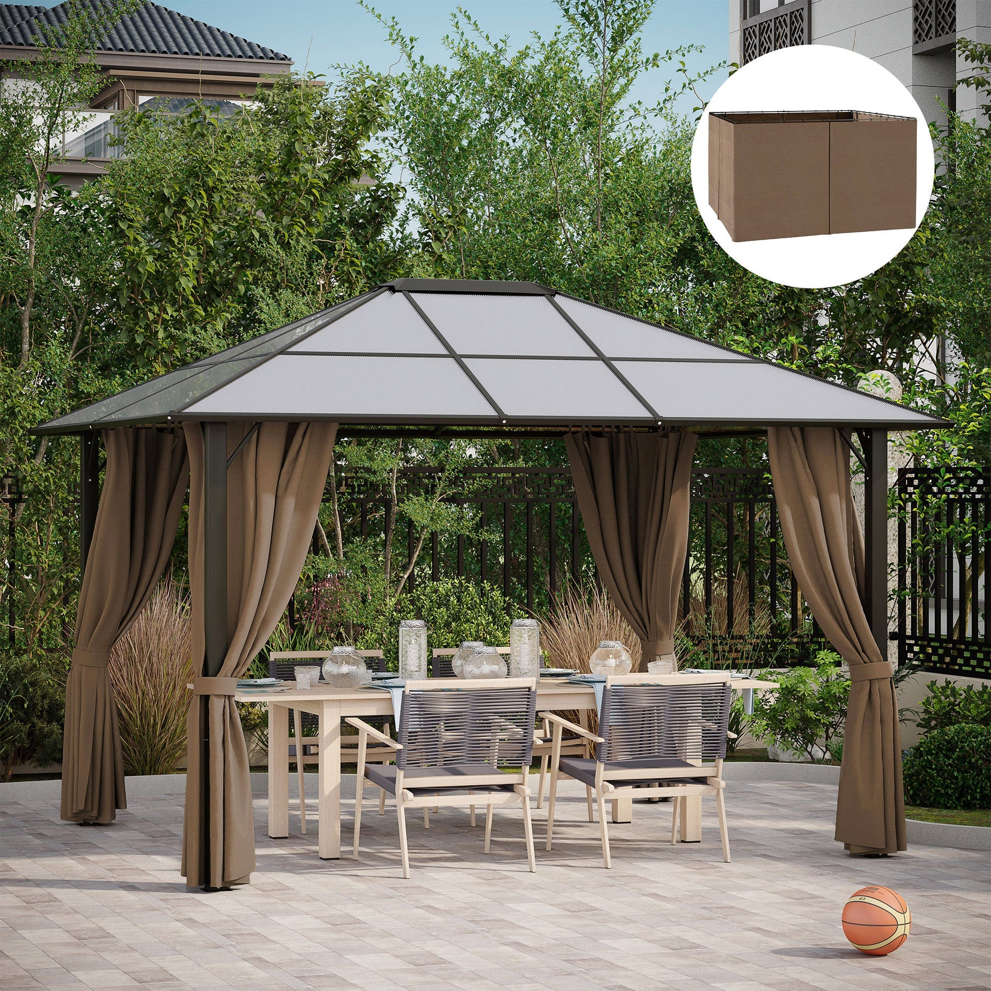 10' x 12' Universal Gazebo Sidewall Set with 4 Panels, Hooks/C-Rings Included for Pergolas & Cabanas, Brown
