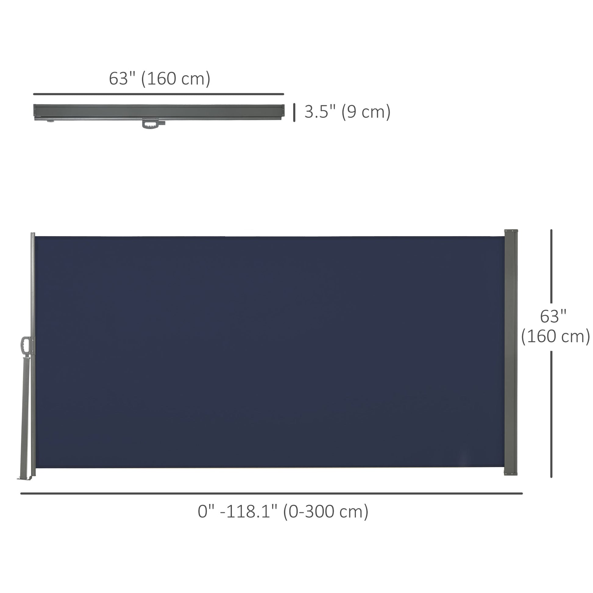 118" x 63" Retractable Side Awning Patio Outdoor Folding Privacy Screen with Resistance to UV Rays & Wind, Dark Blue