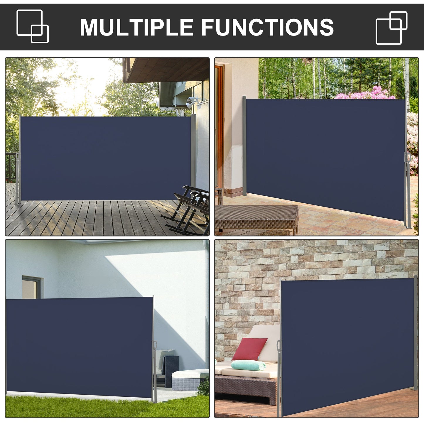 118" x 63" Retractable Side Awning Patio Outdoor Folding Privacy Screen with Resistance to UV Rays & Wind, Dark Blue