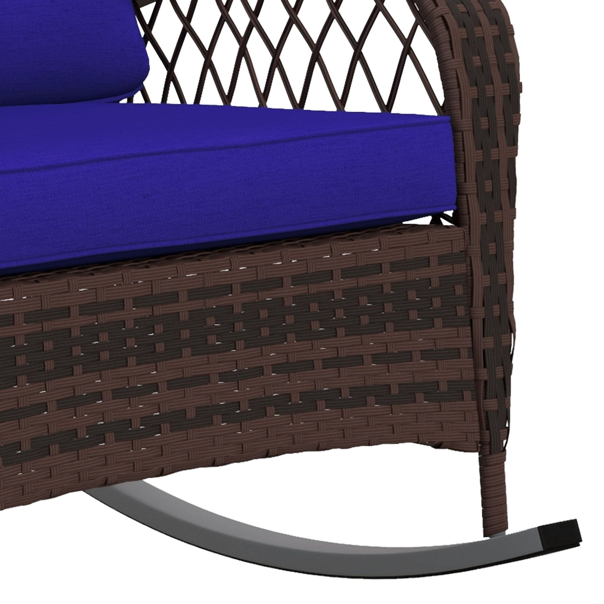 Rattan Rocking Chair, Outdoor Wicker Patio Rocker Chair Furniture with Thick Cushions, for Garden Backyard Porch, Dark Blue