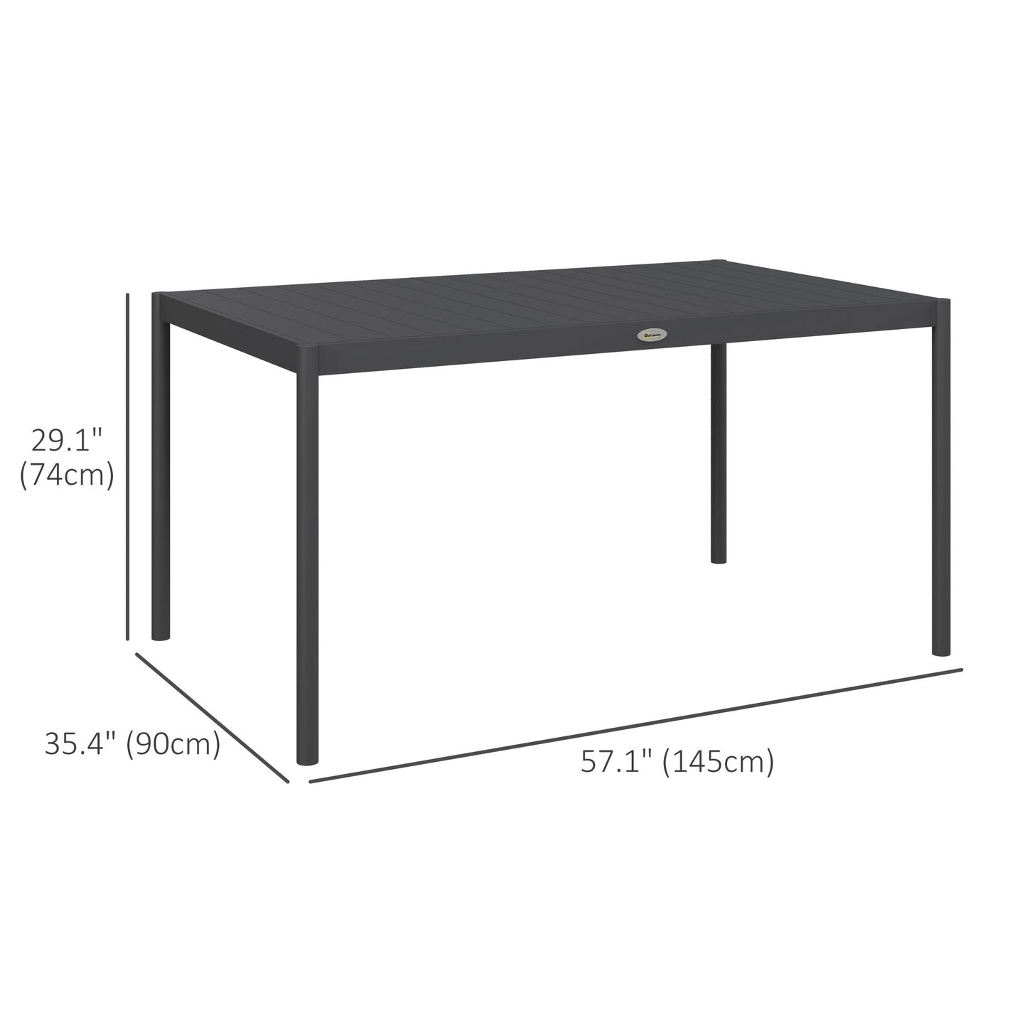 57" Outdoor Dining Table, Rectangle Garden Table for 6 People, with Aluminium Frame, Slatted Design for Lawn, Balcony, Dark Grey