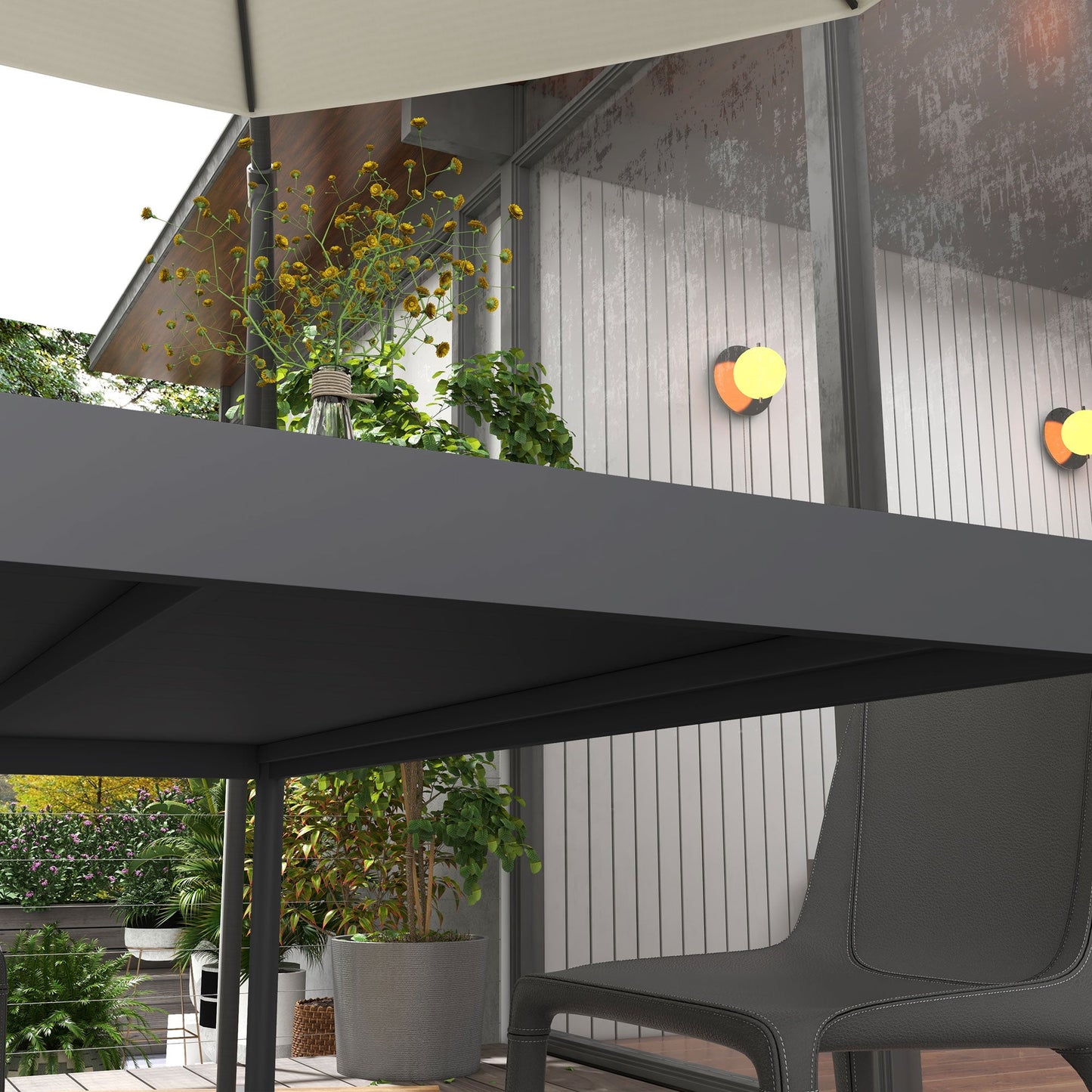 57" Outdoor Dining Table, Rectangle Garden Table for 6 People, with Aluminium Frame, Slatted Design for Lawn, Balcony, Dark Grey