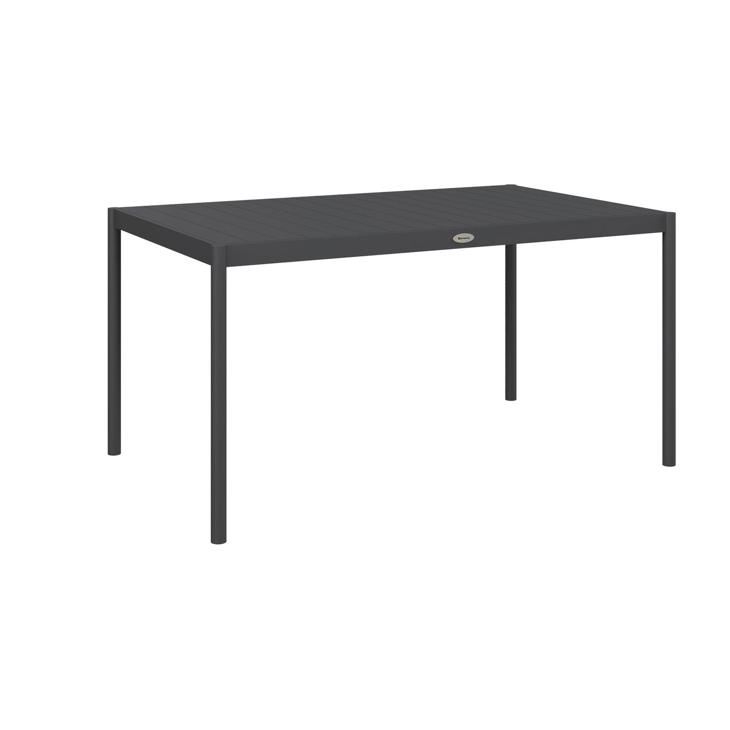 57" Outdoor Dining Table, Rectangle Garden Table for 6 People, with Aluminium Frame, Slatted Design for Lawn, Balcony, Dark Grey