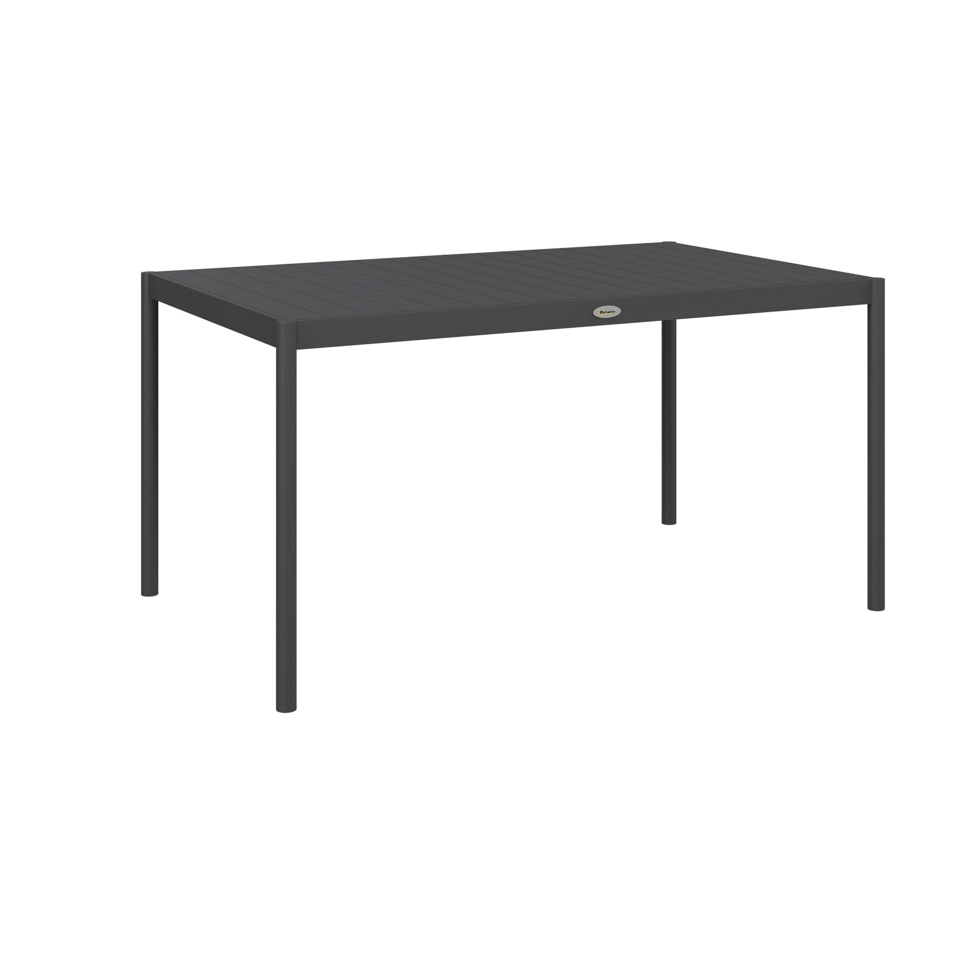 57" Outdoor Dining Table, Rectangle Garden Table for 6 People, with Aluminium Frame, Slatted Design for Lawn, Balcony, Dark Grey