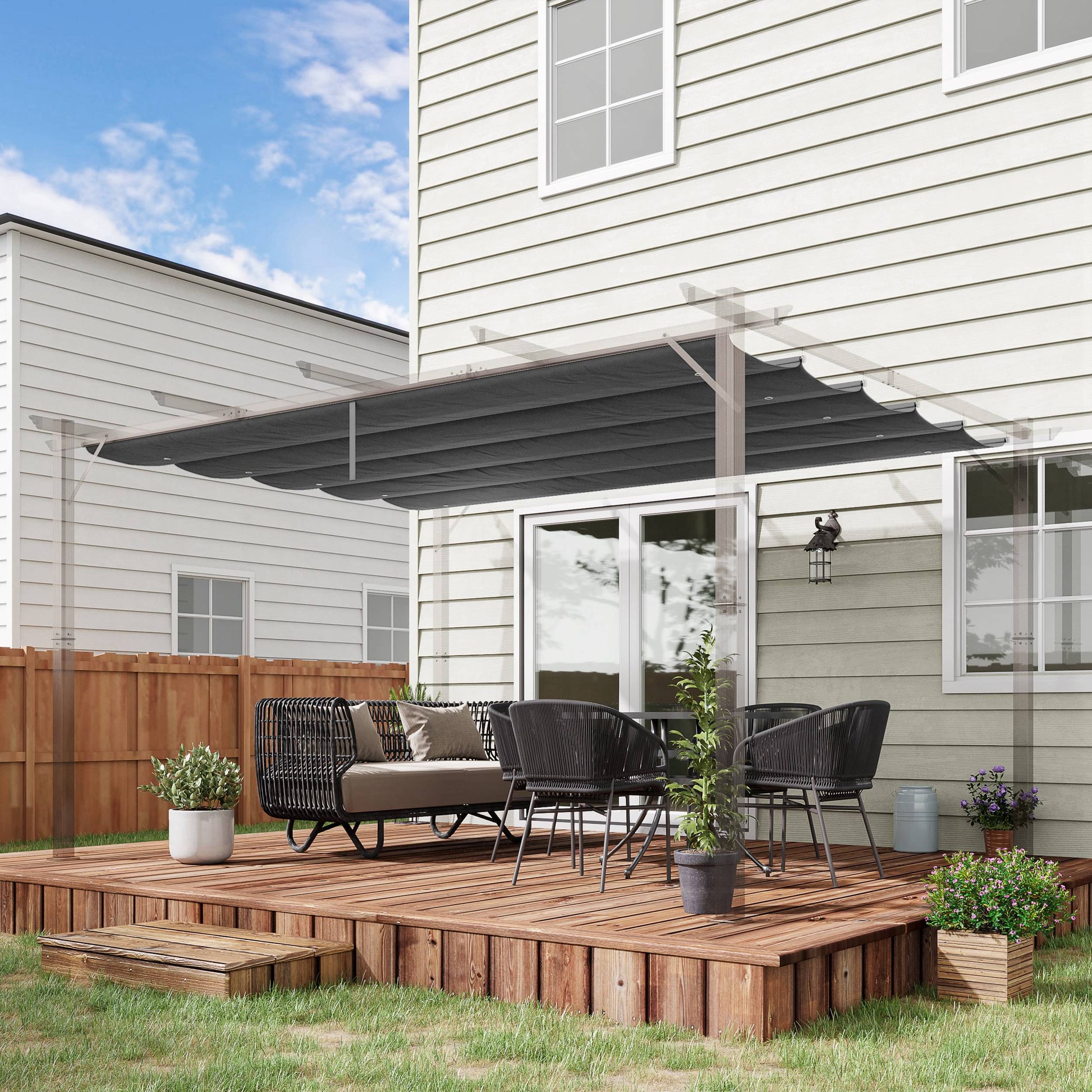 Retractable Replacement Pergola Canopy for 10' x 13' Pergola, Pergola Cover Replacement, Dark Grey