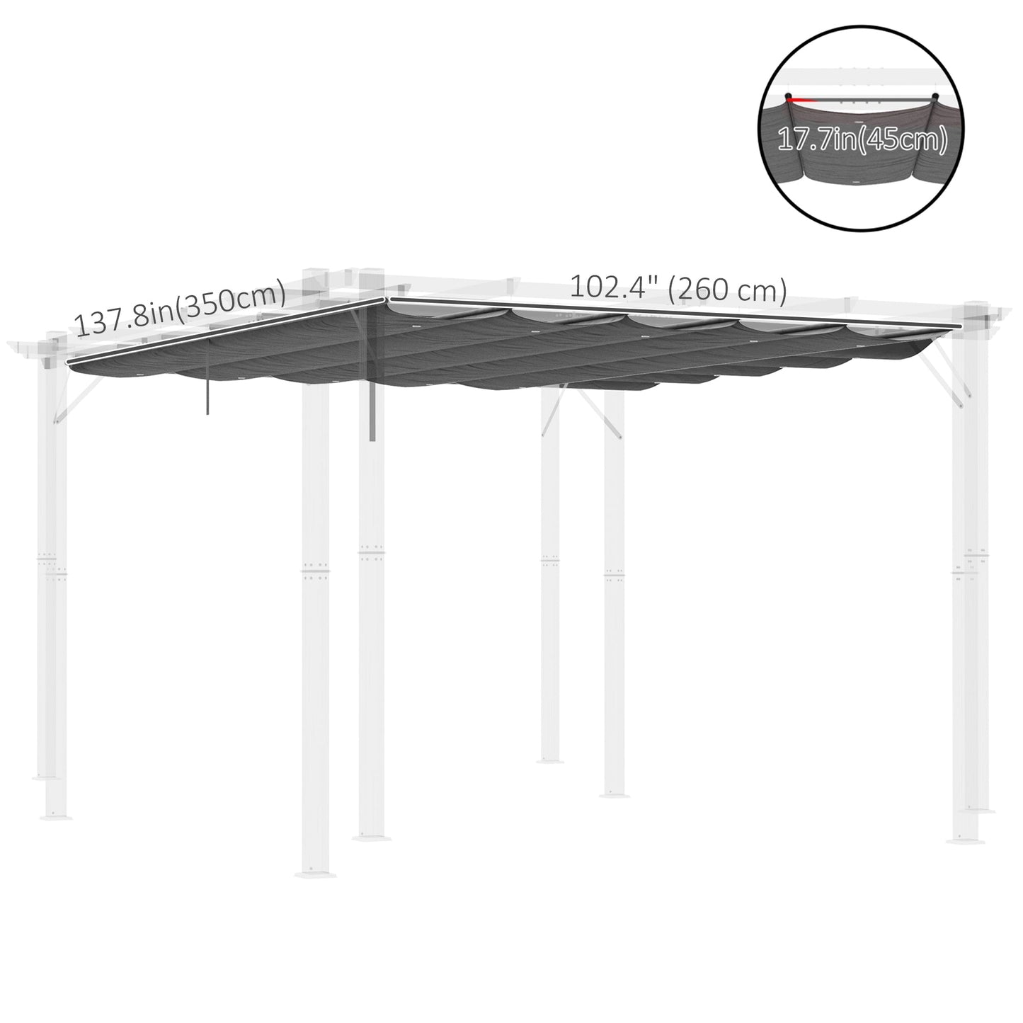 Retractable Replacement Pergola Canopy for 10' x 13' Pergola, Pergola Cover Replacement, Dark Grey