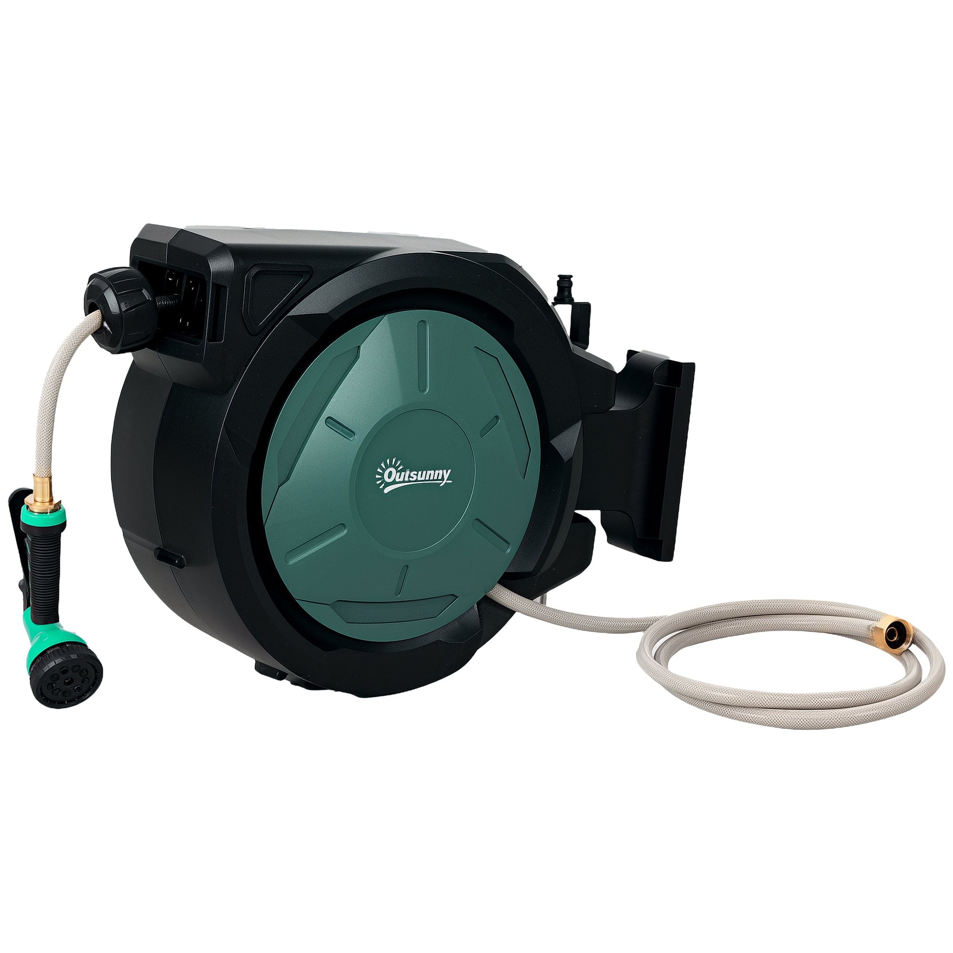 Retractable Garden Hose Reel, 1/2 in x 100ft Wall Mounted Water Hose Reel with 7- Function Sprayer Nozzle, Auto Rewind, Any Length Lock, 180° Swivel Bracket, Black