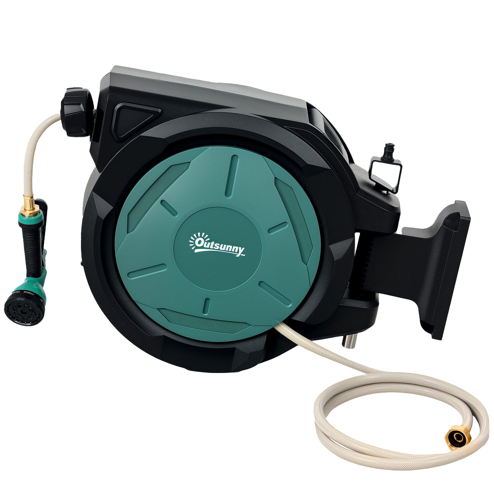 Retractable Garden Hose Reel, 1/2 in x 100ft Wall Mounted Water Hose Reel with 7- Function Sprayer Nozzle, Auto Rewind, Any Length Lock, 180° Swivel Bracket, Black