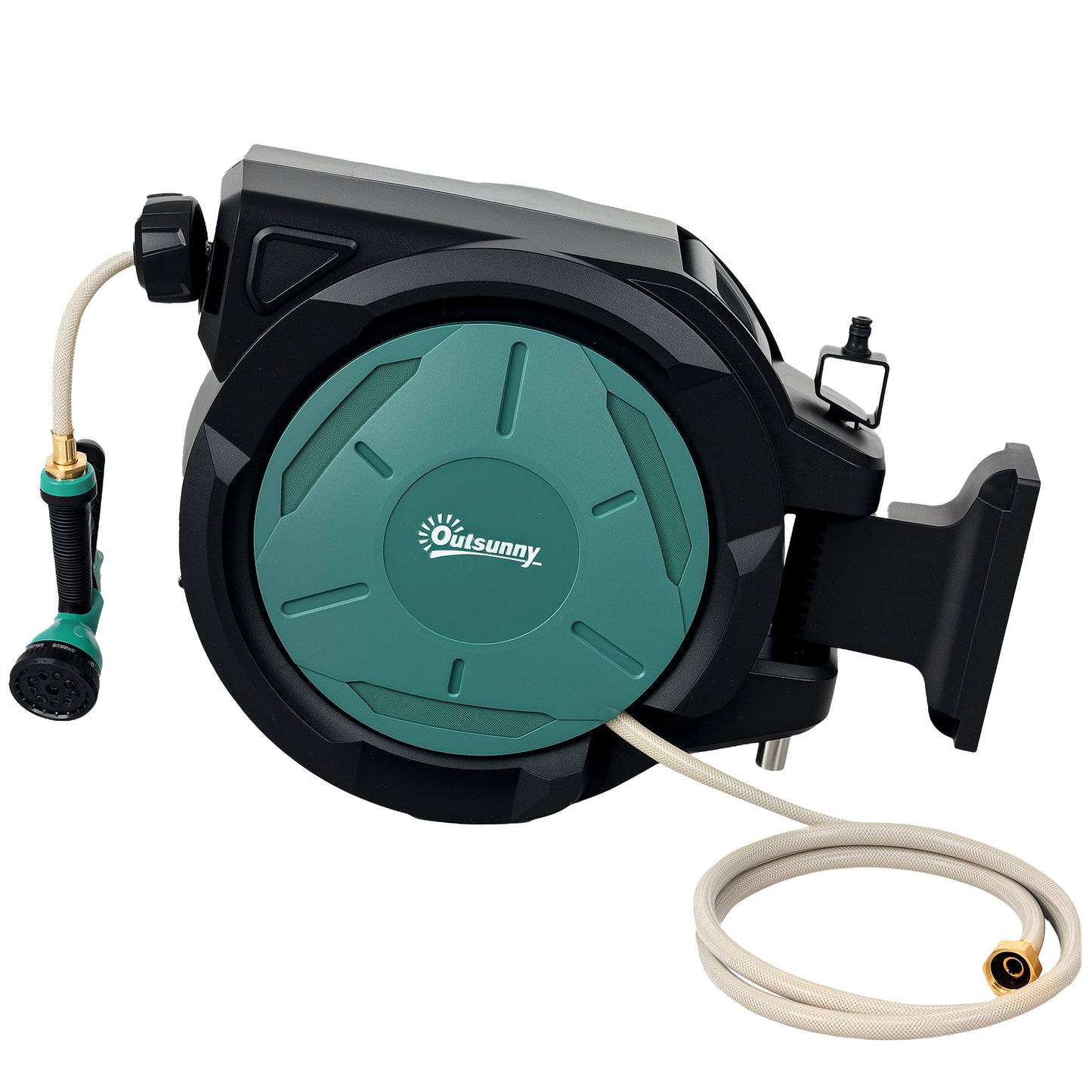Retractable Garden Hose Reel, 1/2 in x 65ft Wall Mounted Water Hose Reel with 7- Function Sprayer Nozzle, Auto Rewind, Any Length Lock, 180° Swivel Bracket, Blue