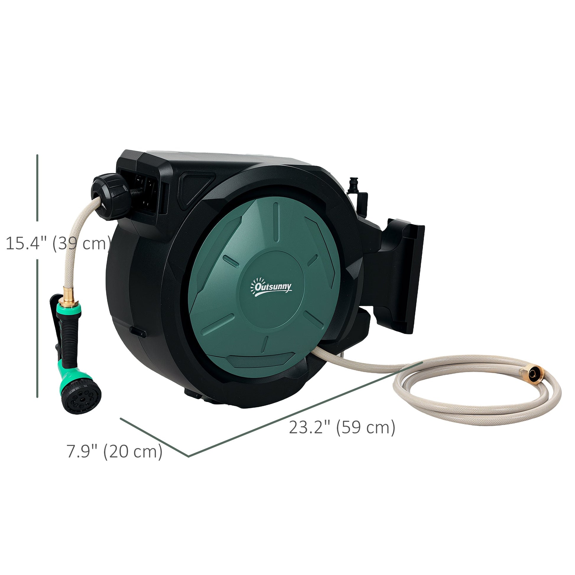 Retractable Garden Hose Reel, 1/2 in x 65ft Wall Mounted Water Hose Reel with 7- Function Sprayer Nozzle, Auto Rewind, Any Length Lock, 180° Swivel Bracket, Blue