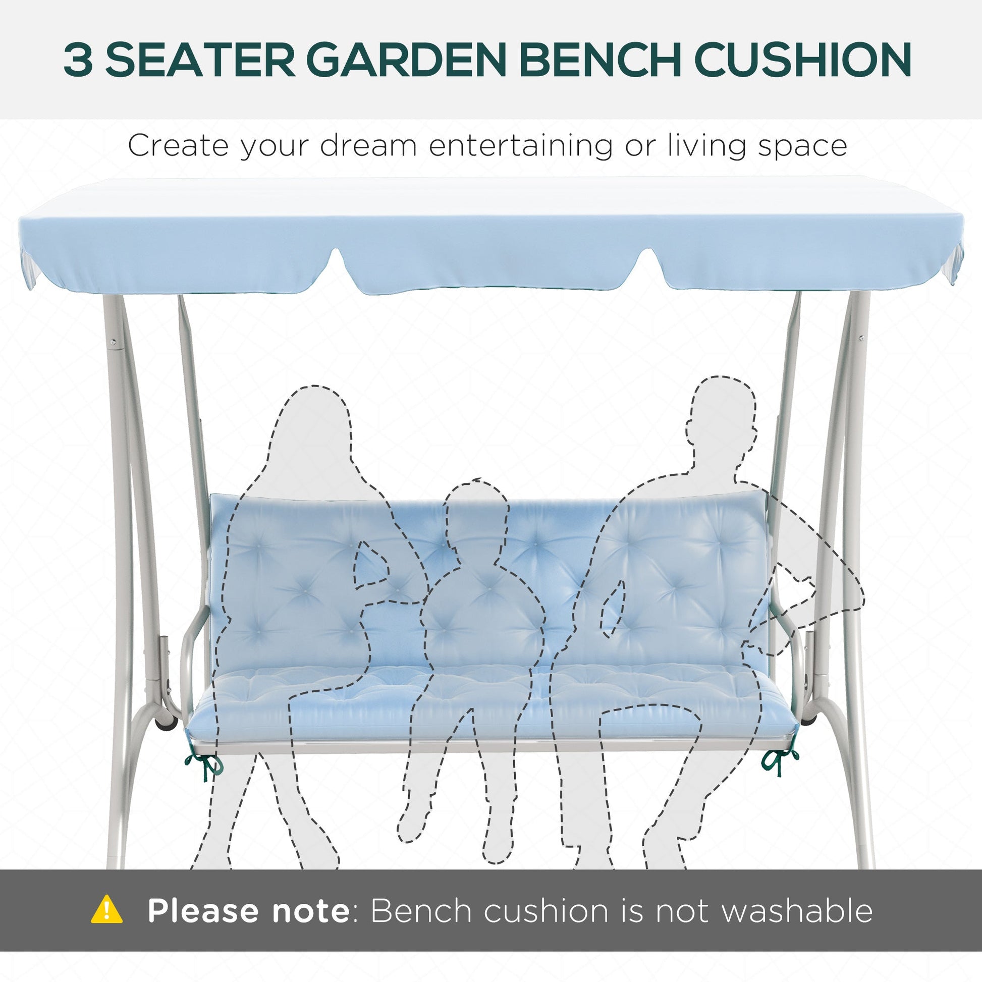 Porch Swing Cushion Garden Bench Cushion with Backrest, Non-Slip 3-Seater Thick Pad, Swing Chair Mat Replacement for Indoor and Outdoor, 59.1" x 38.6", Light Blue