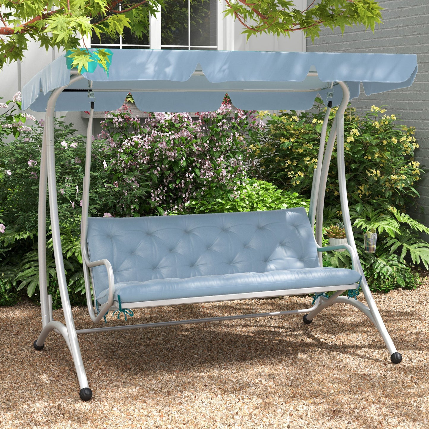 Porch Swing Cushion Garden Bench Cushion with Backrest, Non-Slip 3-Seater Thick Pad, Swing Chair Mat Replacement for Indoor and Outdoor, 59.1" x 38.6", Light Blue